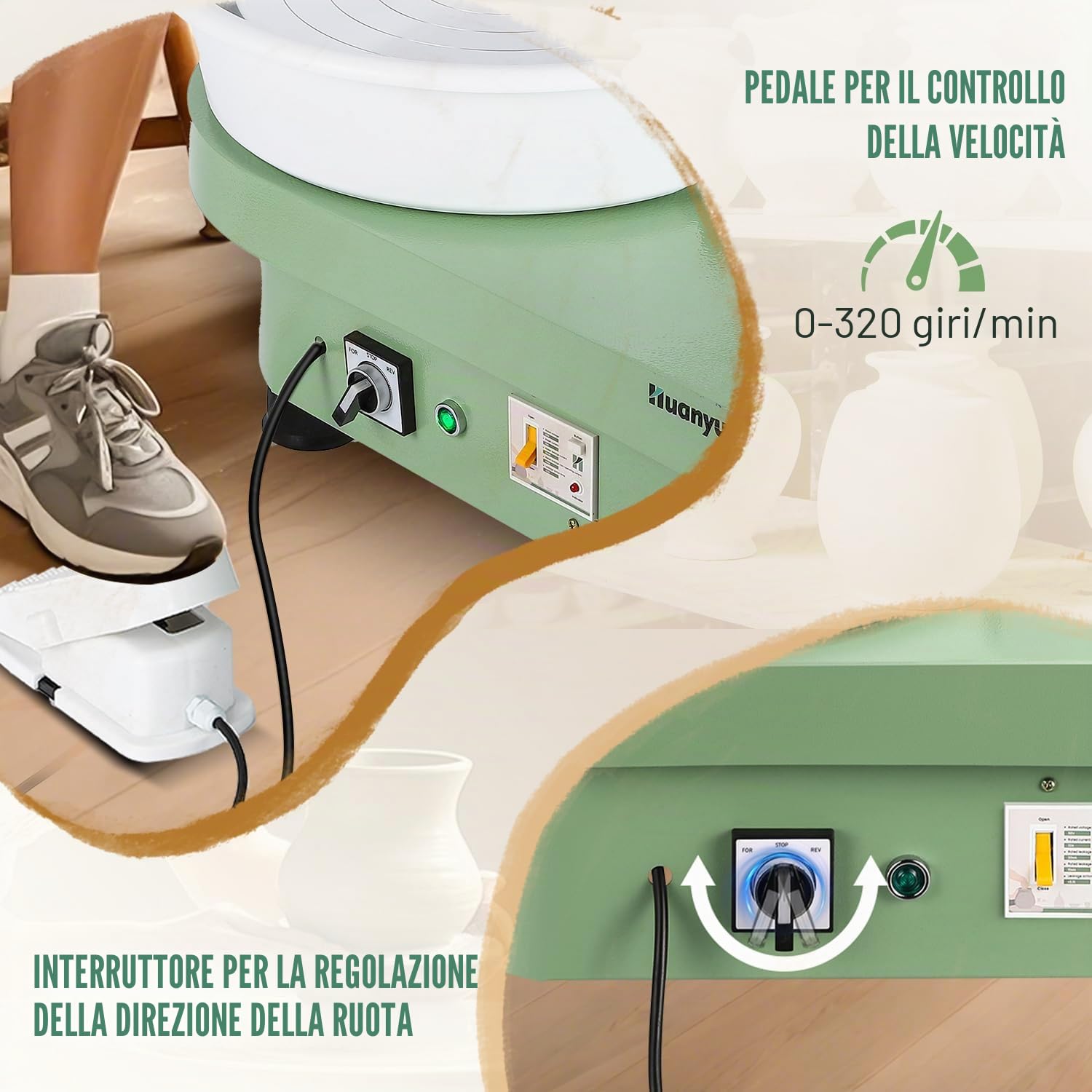 Huanyu 30cm tornio per Ceramica con Sistema a Pipistrello 350W tornio Elettrico per Adulti e Principianti tornio Professionale per ceramisti con Kit di Strumenti per Ceramica (Verde)