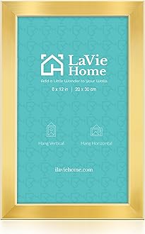 LaVie Home 8x12 Picture Frame, 8 x 12 Wood Poster Frame with High Definition Plexiglass, Horizontal or Vertical Wall Gallery Poster Frames Suitable for Document Poster Picture, Gold 1pc