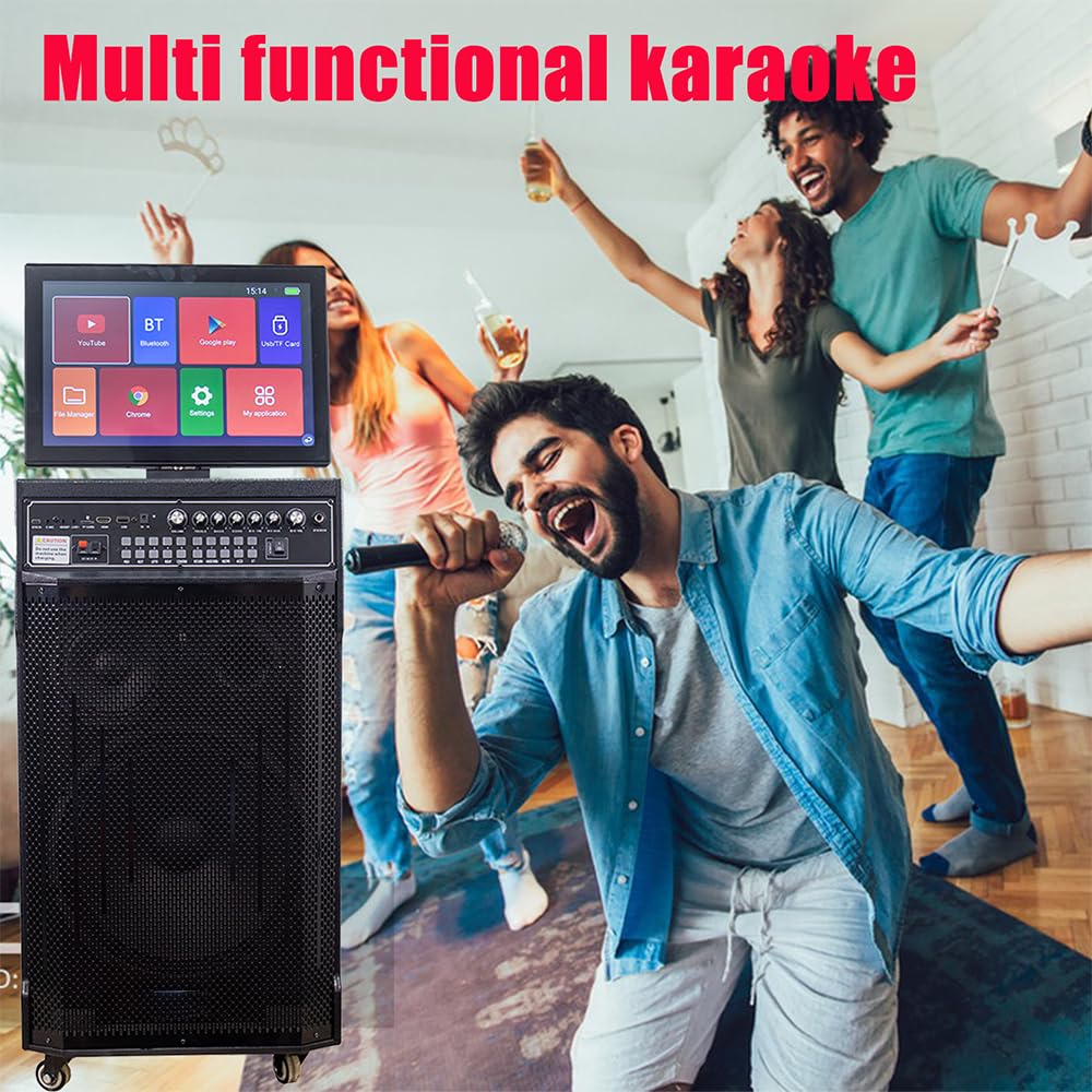 Altoparlante portatile per karaoke da 14,1 pollici touch rotante ad alta definizione da 12 pollici per canto online, guardare la TV, film, streaming live altoparlante portatile Bluetooth set macchina