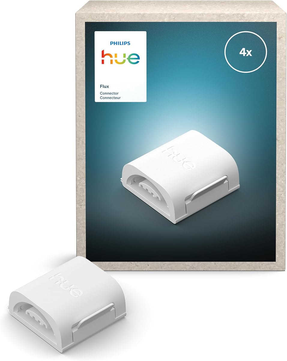 Philips Hue Flux Conector de luz de tira LED, accesorios, extensión lineal, iluminación interior flexible, luz constante, fácil instalación, paquete de 4