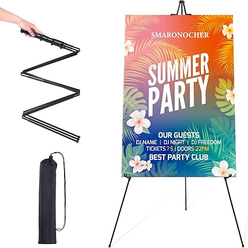 Miniatura 7 de Caballete para exhibición de caballetes de 63 pulgadas para letrero de boda, cartel, lienzo de pintura, caballete de metal portátil, color blanco