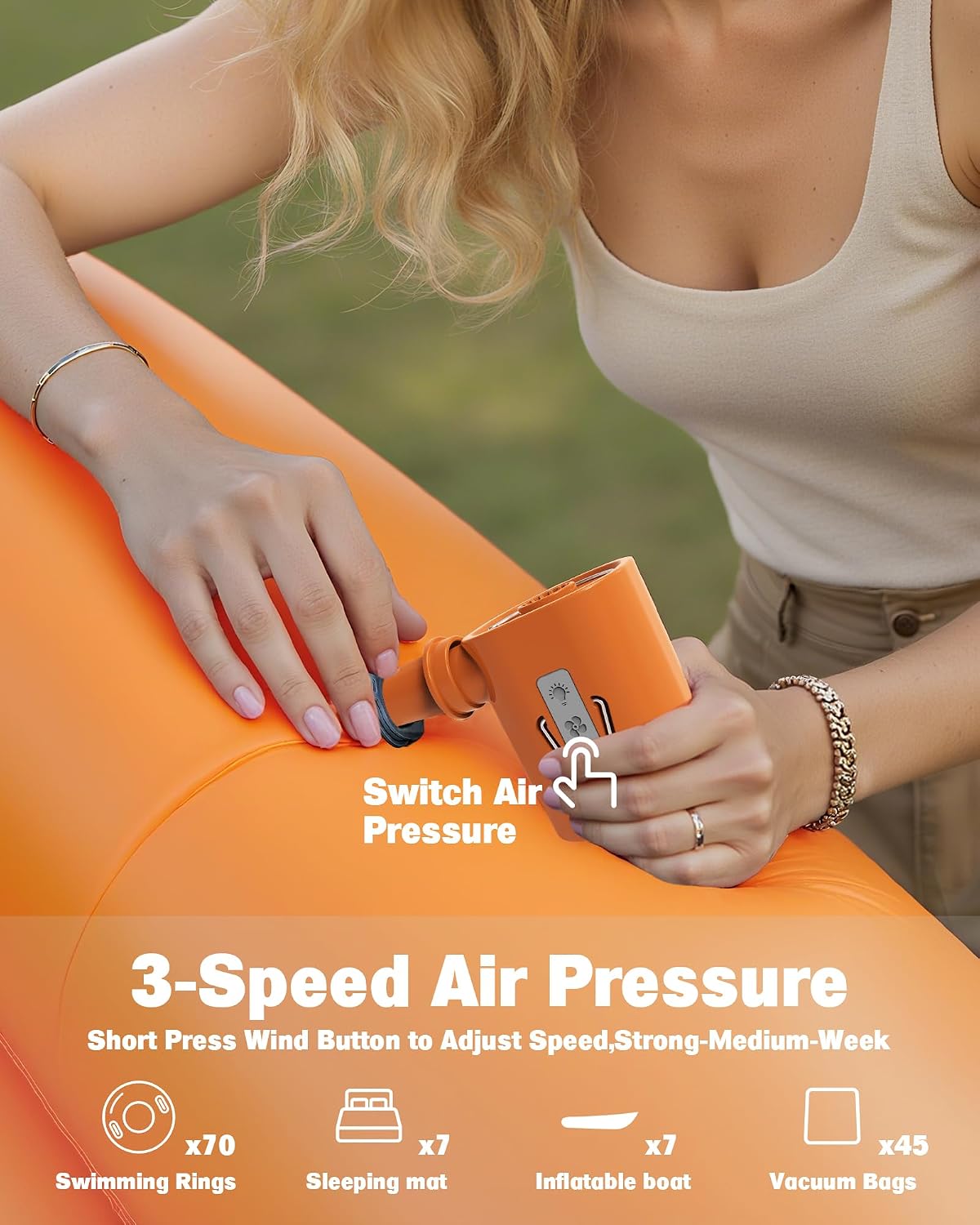 Air Pump for Inflatables with 3600mAh Rechargeable Battery & Camping Light,Ultra-Fast 400L/Min and Mini Electric Air Pump, 6 Nozzles,Inflate Deflate for Air Mattress, Pool Floats, Vacuum Storage Bags