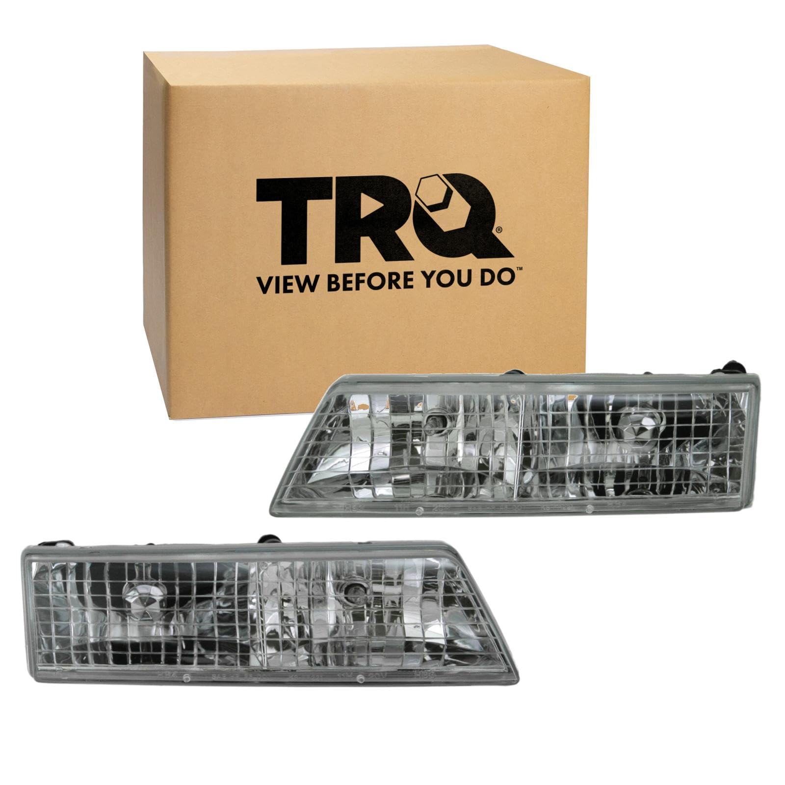 TRQ 2 Piece Headlight Assembly Set Driver &amp; Passenger Side Compatible with Mercury Grand Marquis 1995-1997 FO2502148 FO2503148 F5MY13008A F5MY13008B