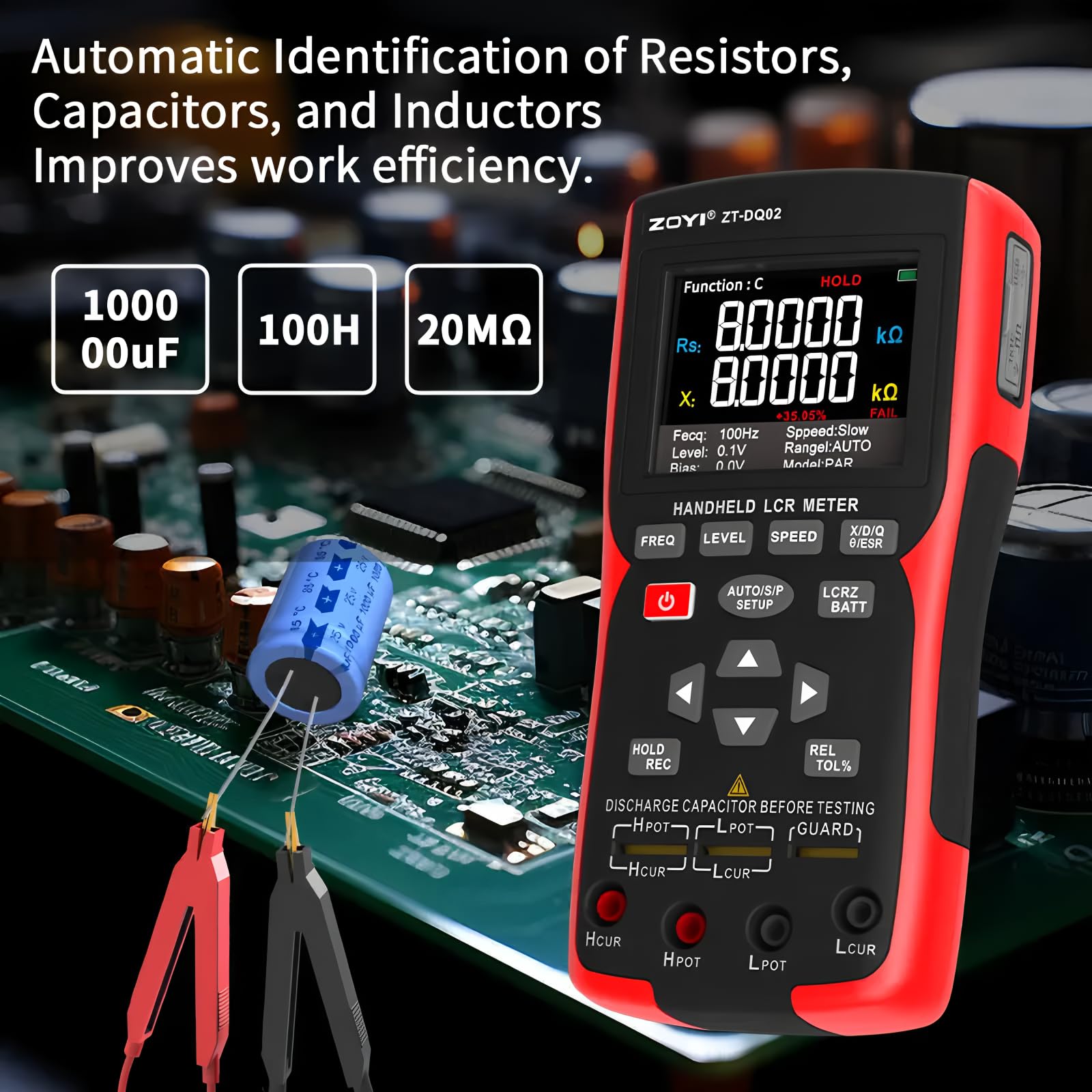 LCR-Messgerät Handgehaltenes Digitales Brücken-Batterie-Innenwiderstands-Messgerät DQ02-2-in-1 Hochpräzises Kapazitäts- und Batterietester (DQ02 KitII)