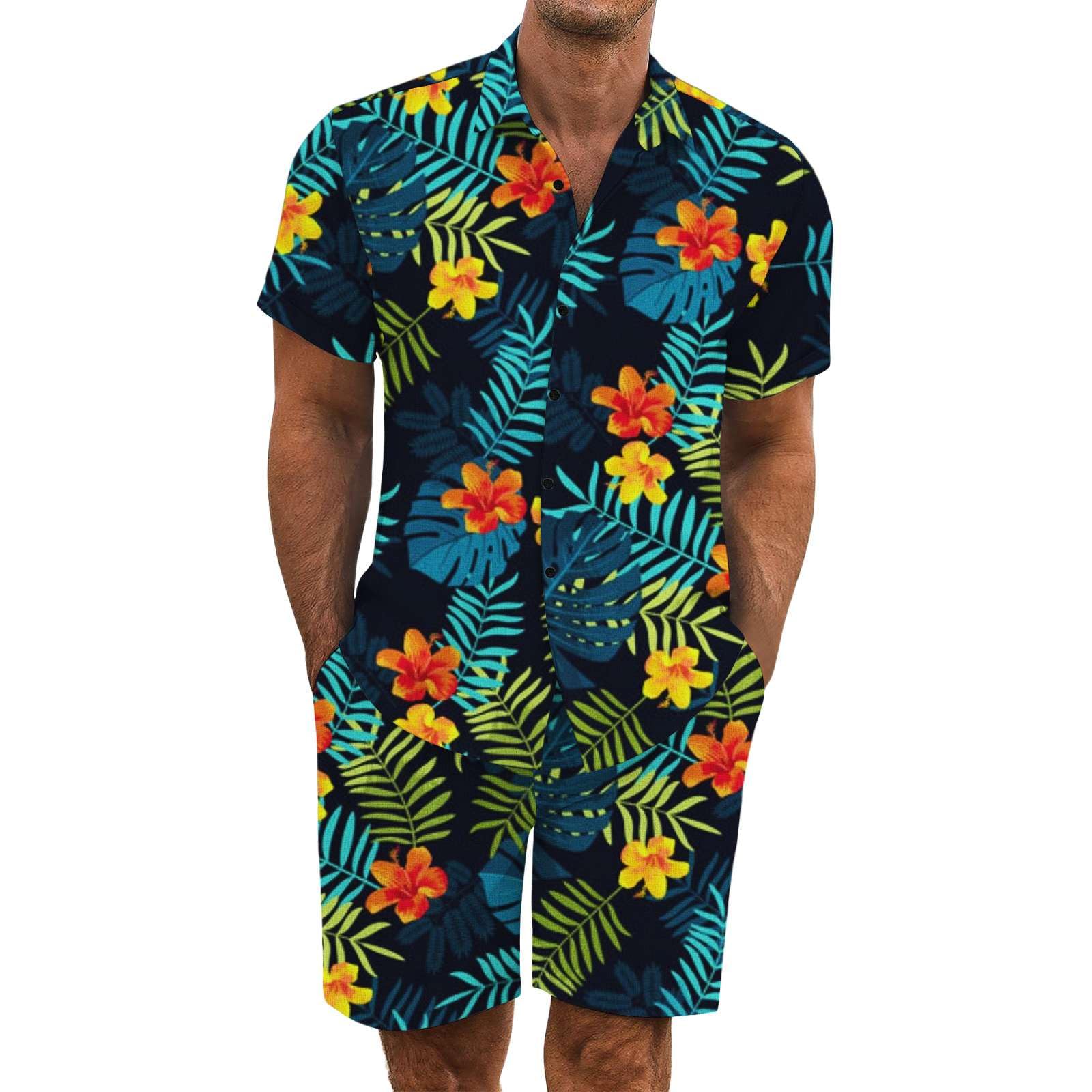 2 Pezzi Uomo Estiva Traspirante in Misto Lino - Completo Stampato e Pantaloncini Tute da Sportivo Completo Leggero Estivo Traspirante Italiana Outift per Vacanza e Tempo