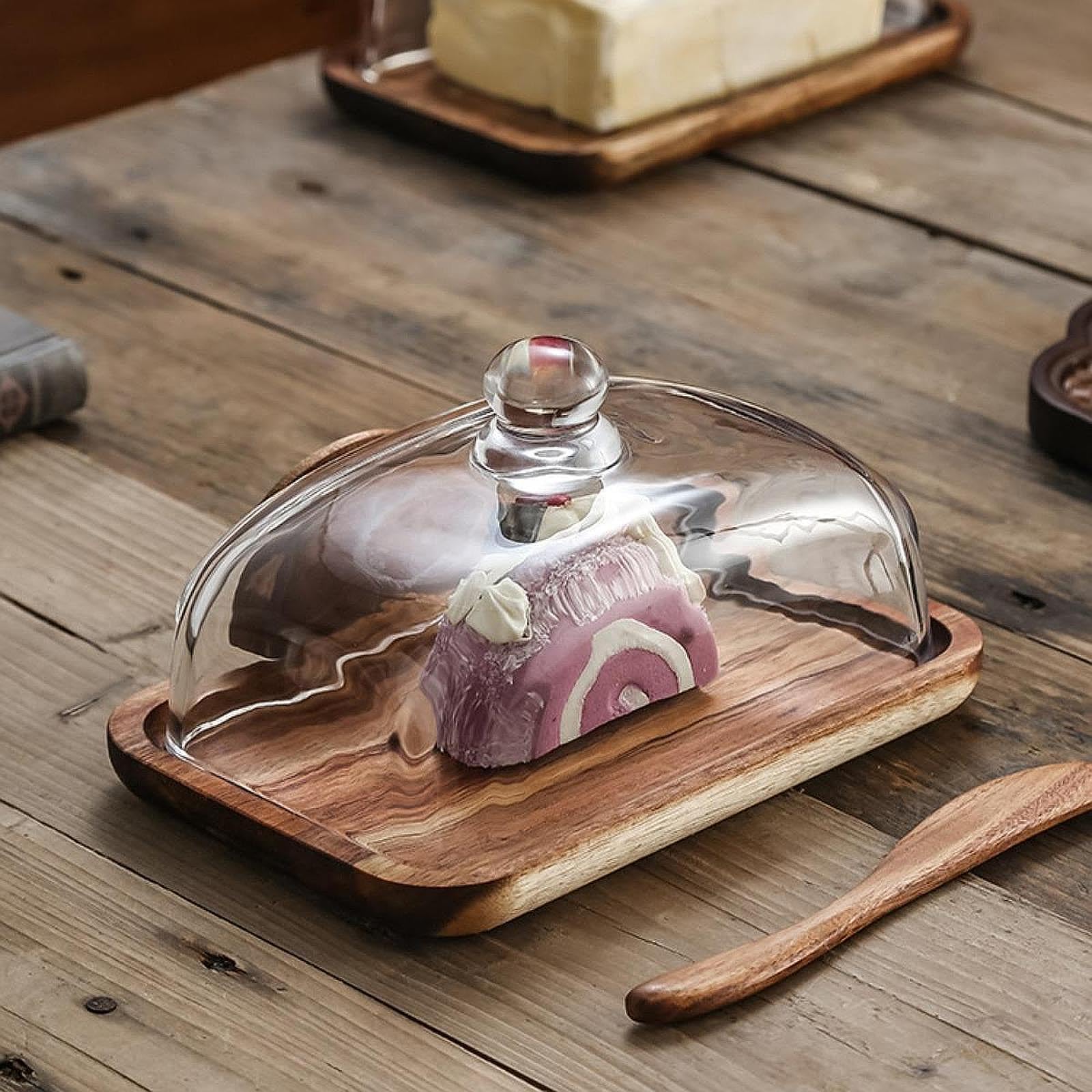 perfk Dessert in Vetro Cupola da Cupola Piatto di Burro Multiuso con Coperchio in Vetro con Coperchio a Cupola per Decorazione di antipasti