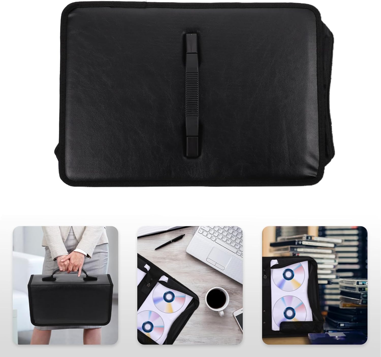 Zerodeko 2pcs Cd Albums Storage Binder Capacity Pu Case for DVDs Zipper Hanging Rope for Travel