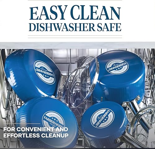 Miniatura 7 de Farberware Style - Juego de ollas y sartenes antiadherentes con utensilios de cocina, aptos para lavavajillas, 10 piezas, color azul