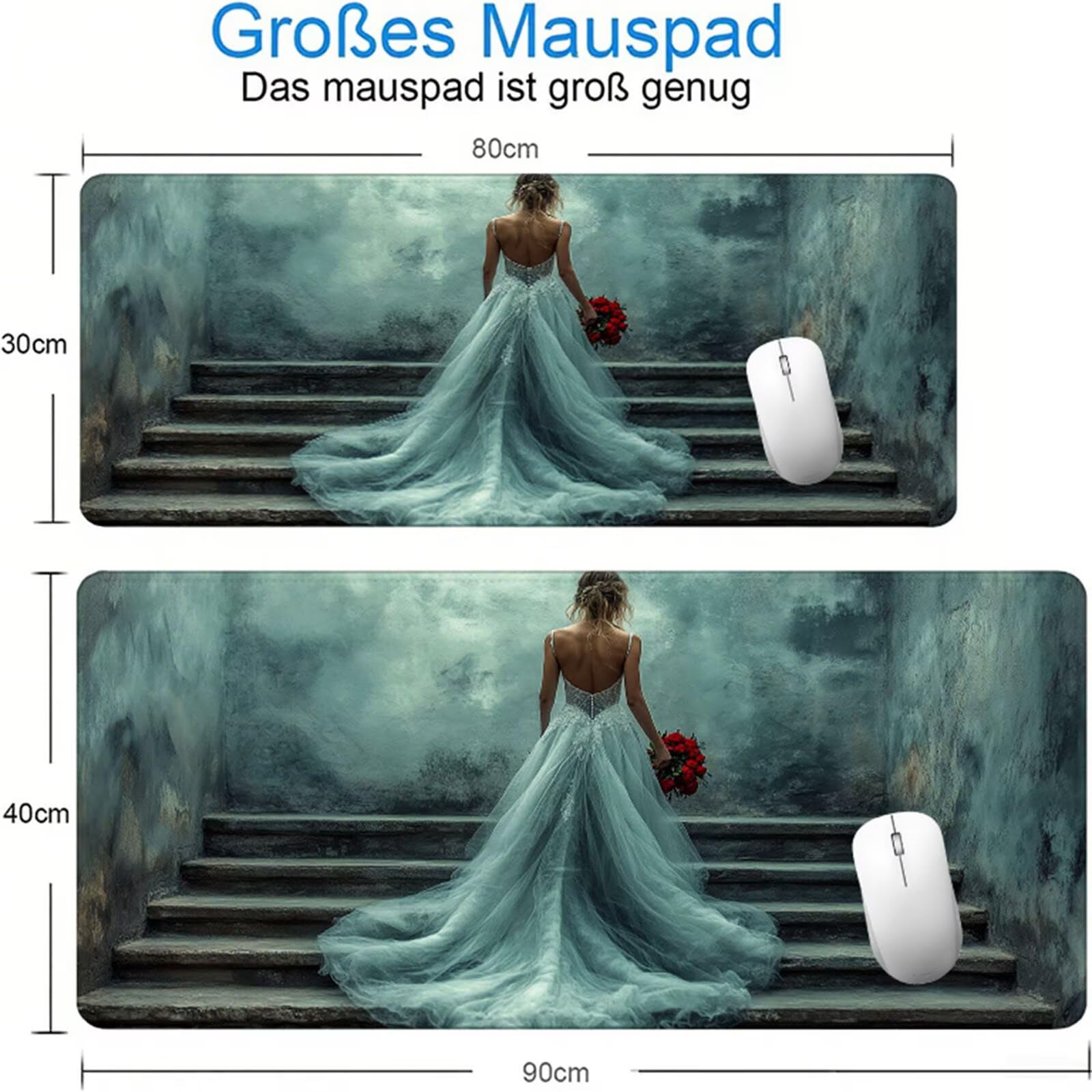 Biała podkładka pod mysz dla graczy XXL 1400 x 600 x 3 mm, pod ręką biurko kobieta z antypoślizgową i wodoodporną gumową podkładką pod mysz, gładka powierzchnia poprawia precyzję i szybkość D1-463
