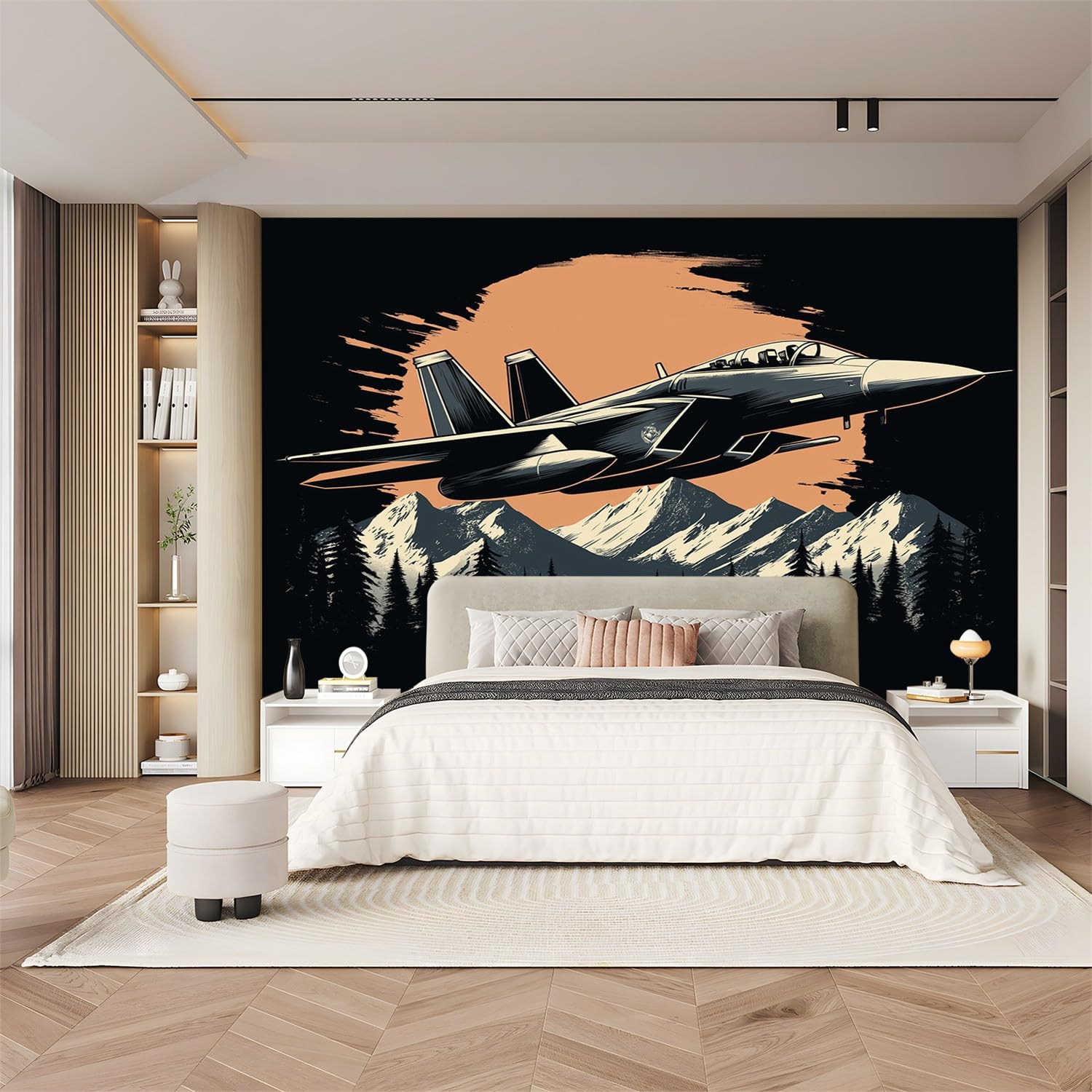 Tapeta 250 x 175 cm dekoracja ścienna salon sypialnia góry kreskówka samolot myśliwski tapeta z włókniny tapeta do różnych pomieszczeń kolorowa