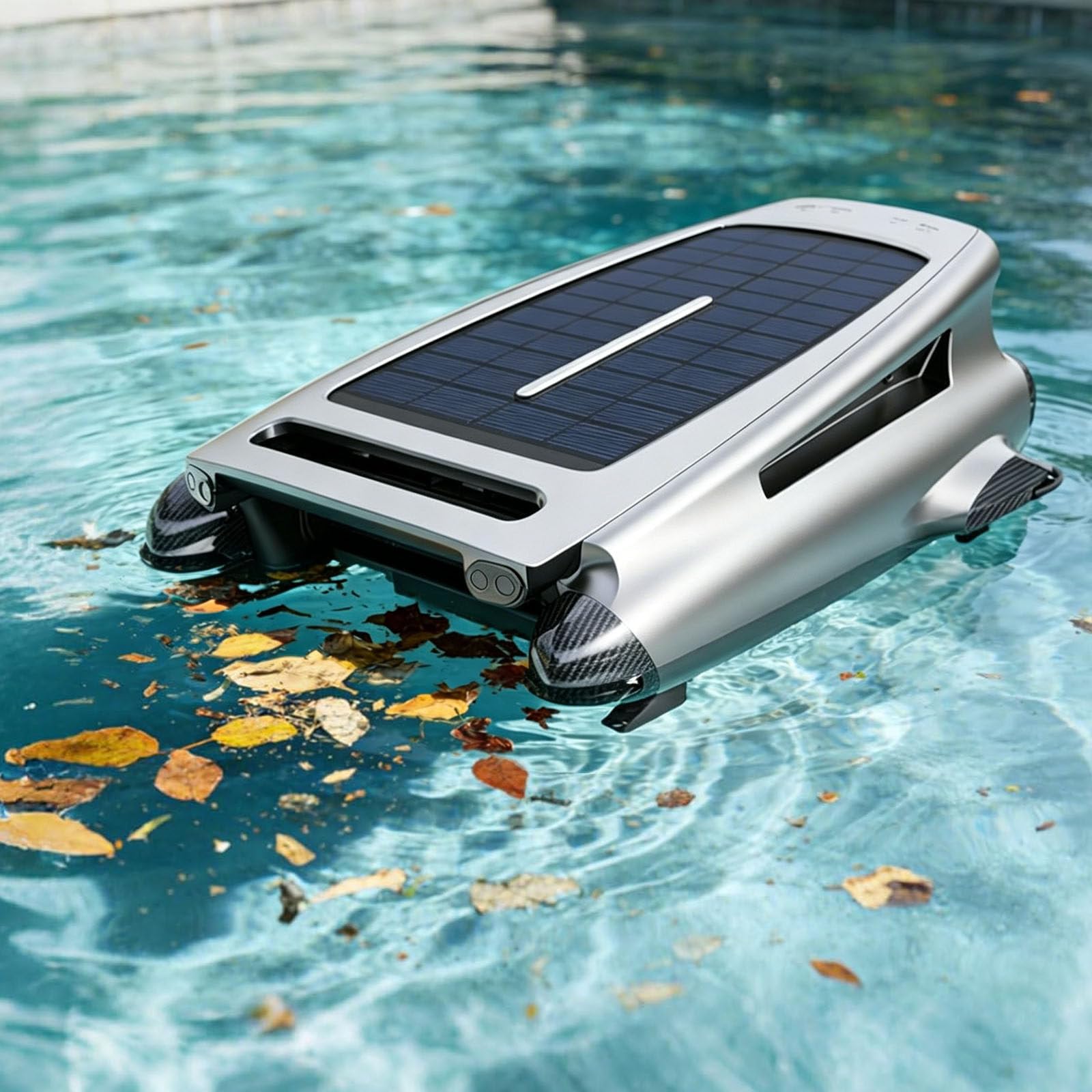 Moupeaktain Multicolor Solar Pool Skimmer Robot, Automatic Hands-Free Pool Cleaner, Dual Charging, All-Weather Cleaning, Smart Obstacle Avoidance, 450Μm Filter, 3.8L Basket For Inground & Above Ground Pools