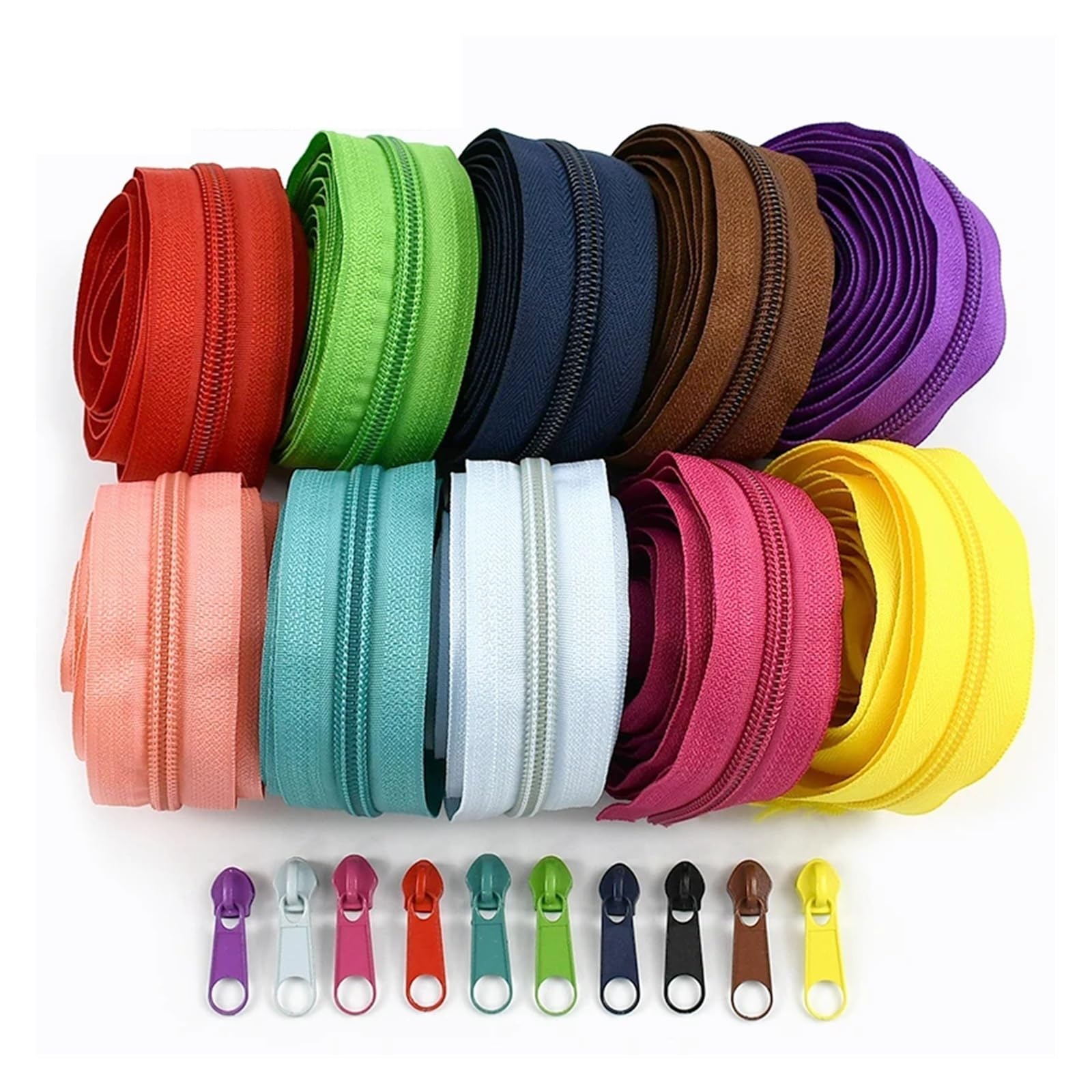 Aqxypas 3# 5# 3/5/10M Regenbogen Nylon Reißverschlussband mit Reißverschlüssen Schieber Dekor Reißverschluss Reparaturset Tasche Kleidungsstück Nähzubehör(Black,20MZips 20PcsSliders,No5)