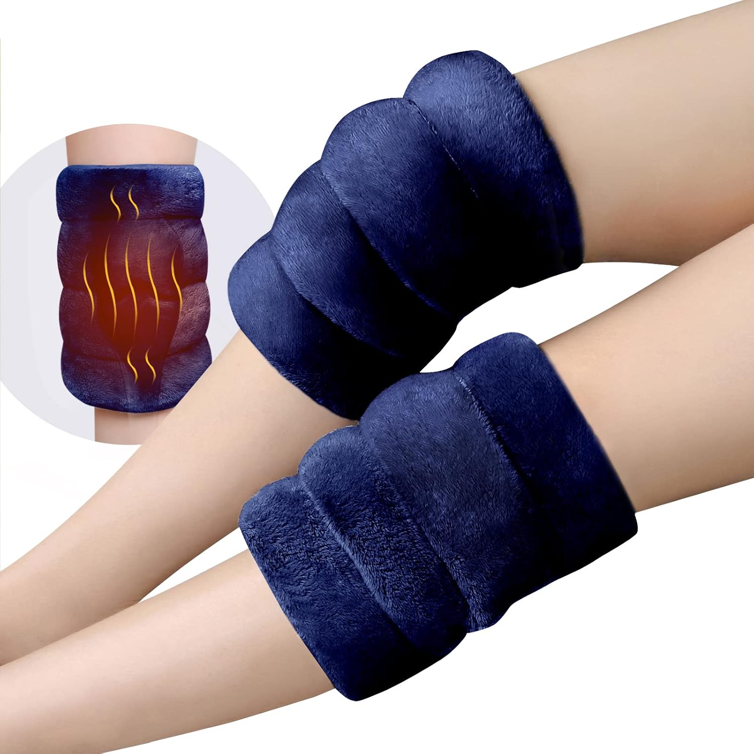 REVIX Microwavable Knee Heating Pad, Heated Wrap with Moist Heat for Elbow & Joint Support, Reusable Hot or Cold Compress for Women & Men Navy