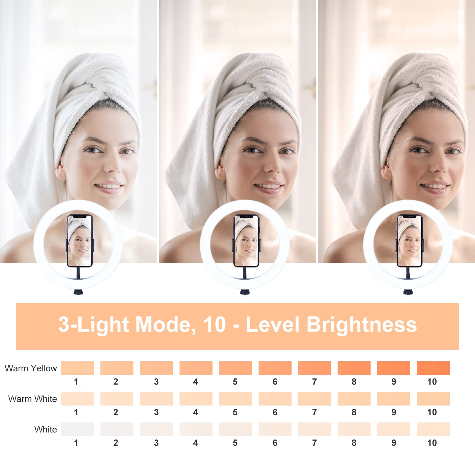 AGM 10" LED Selfie Ringlicht mit Mini-Tischstativ, Telefonhalter | Bluetooth-Fernbedienung für Live-Streaming-Fotografie Videografie…