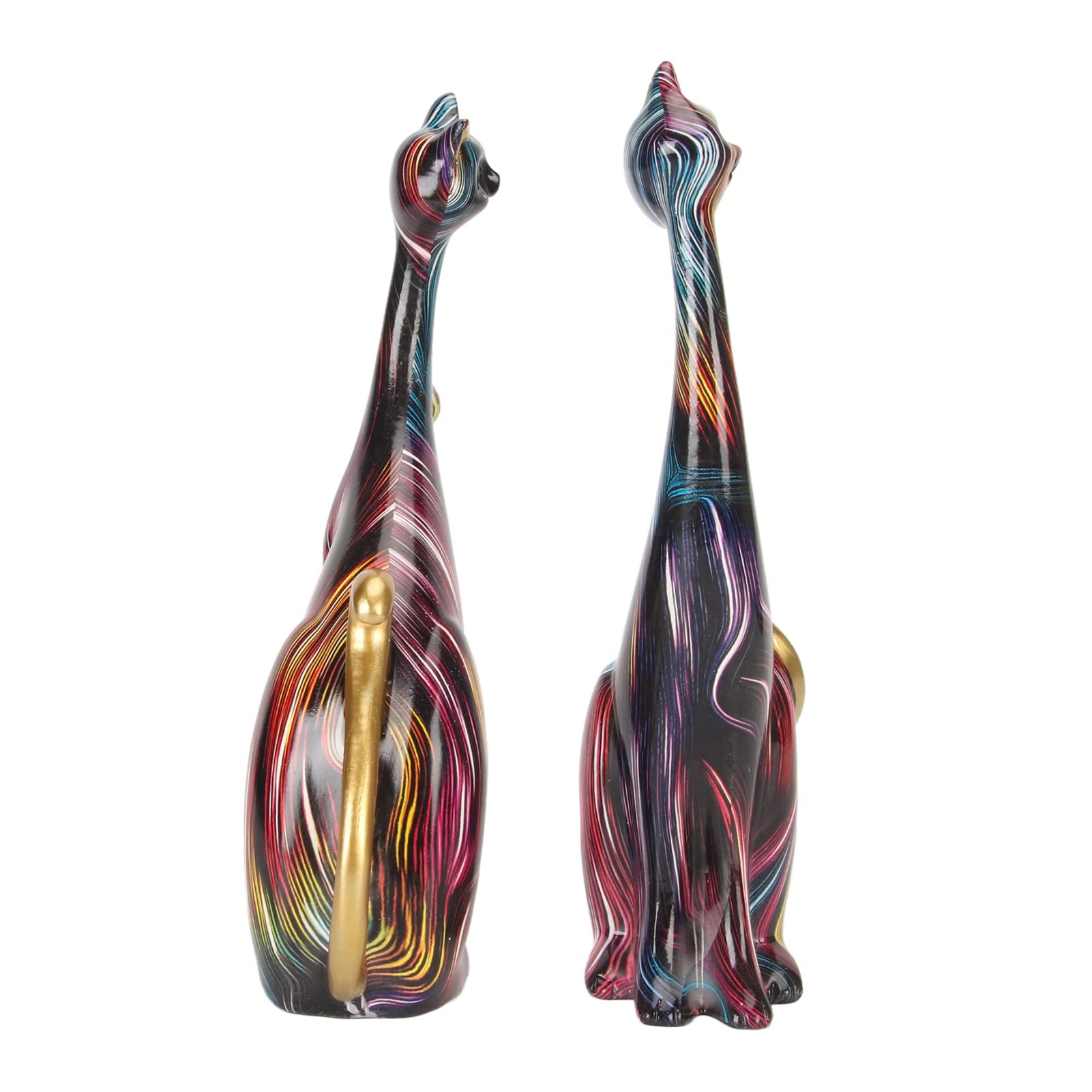 Estatuas De Gatos Enamorados De Resina - 2 Figuras Pintadas Al óleo, 28 Cm Alto | Decoración Para Casa, Oficina, Estantería