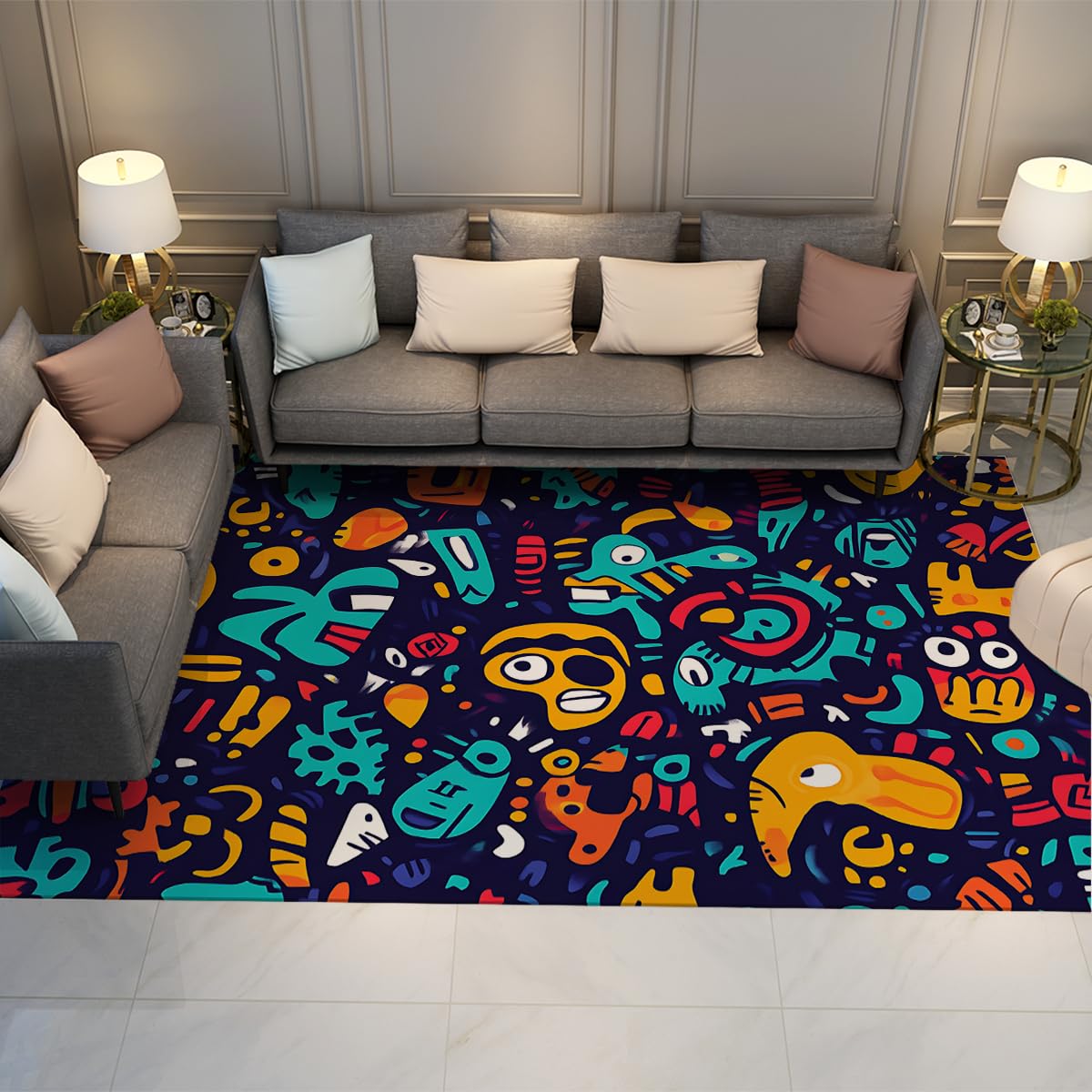 Tapis dessin animé abstrait 160x200cm pour relooker une salle de jeux funky