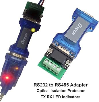 DTECH Industrial Grade RS232 to RS485 Converter Adapter Optical Isolation Protector with TX RX LED Lights for Long Haul Serial Communication