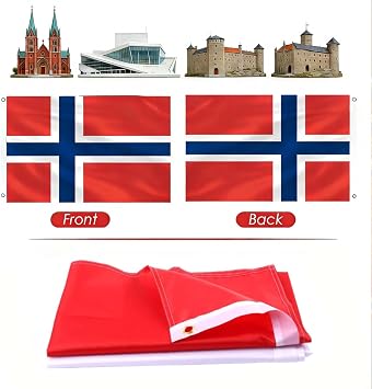 AhfuLife Norway Flag 5ft x 3ft for Party Decorations, 1Pcs Large Norwegian Flags Polyester Double Side with Brass Eyelets for World Cup Euro Football National Day Garden Street Indoor Outdoor