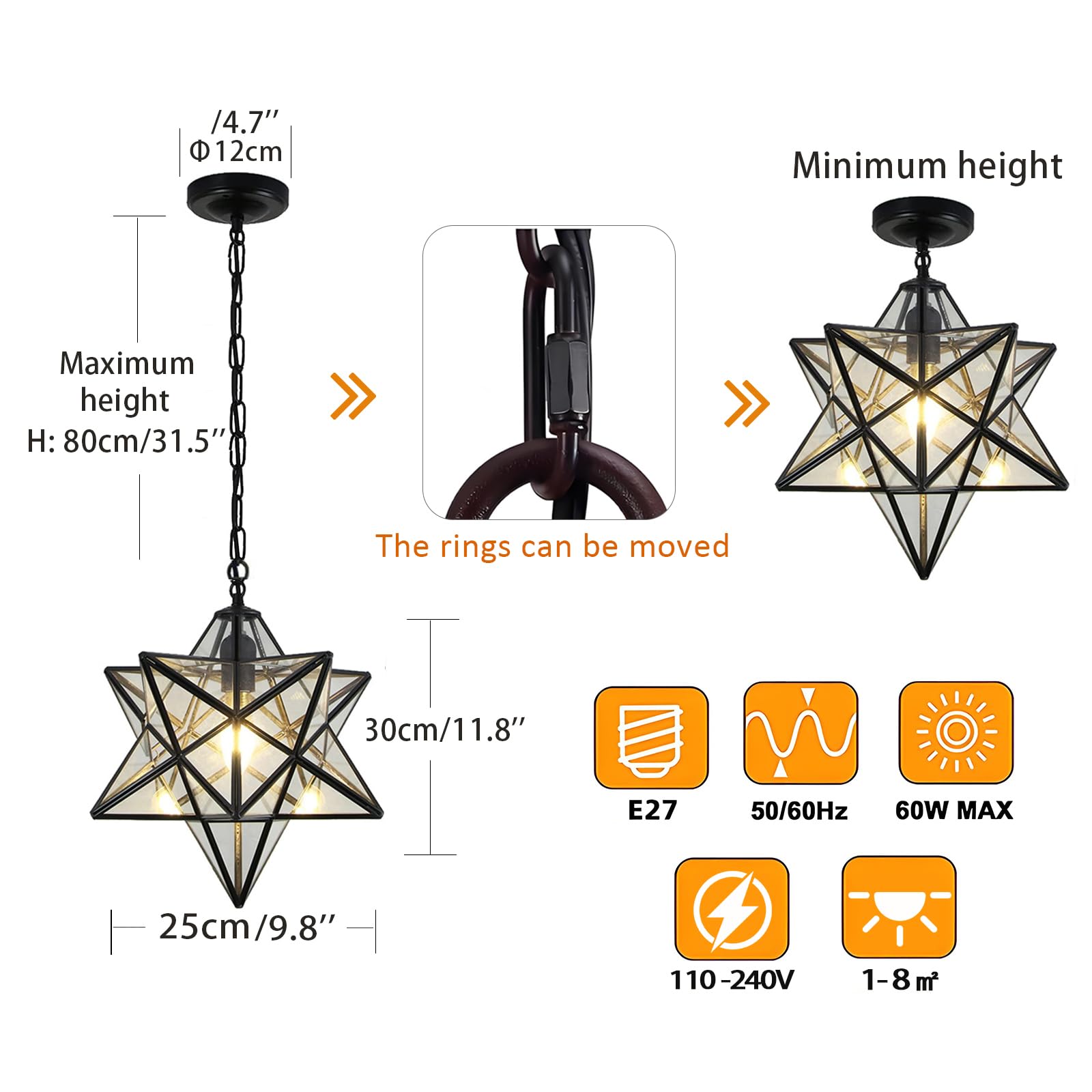 retro skandynawski styl pentagram stereo gwiazda wisząca lampa elektro-lutowanie szkło lampa sufitowa loft wiejski żyrandol (przezroczysty)