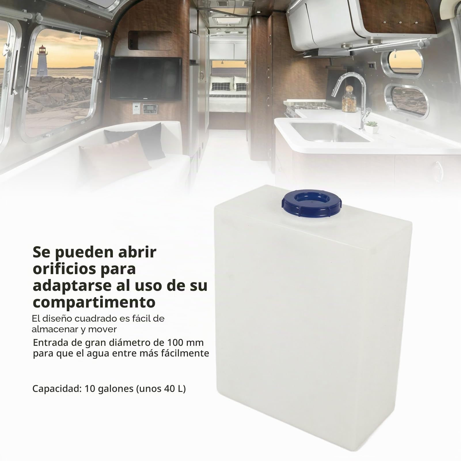 Tanque de Agua para Vehículos Recreativos, 19,7 X 15,7 X 7,9 Pulgadas, Tanque de Almacenamiento de Agua para Vehículos Recreativos a Prueba de Fugas de Gran Capacidad de 10 Galones