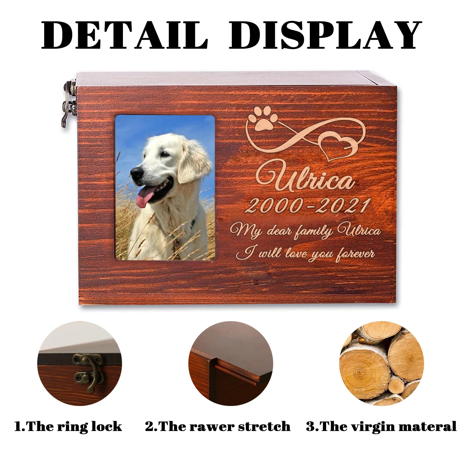 Urna in Legno per Animali Domestici Personalizzata con Nome, Data e Testo,Urna per Animali Domestici Personalizzata Scatola in Legno Souvenir Per Cani, Gatti, Conigli e Uccelli (Incisione)