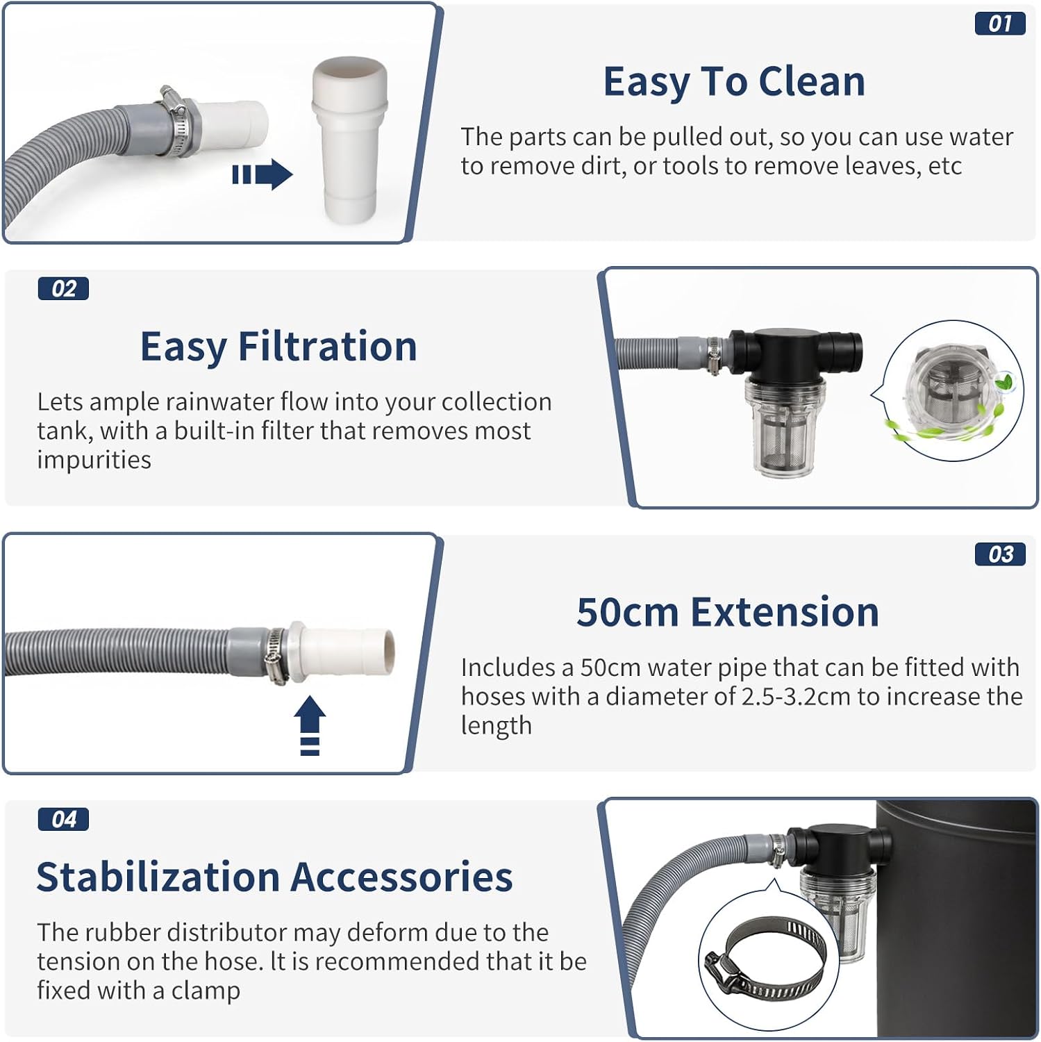 Qivine Rain Barrel Diverter Kit, 19.6In Rain Barrel Downspout Diverter, Downspout Rainwater Collection System Kit with Water Filter Convert Containers into Rainwater Barrels for Outdoor Chores