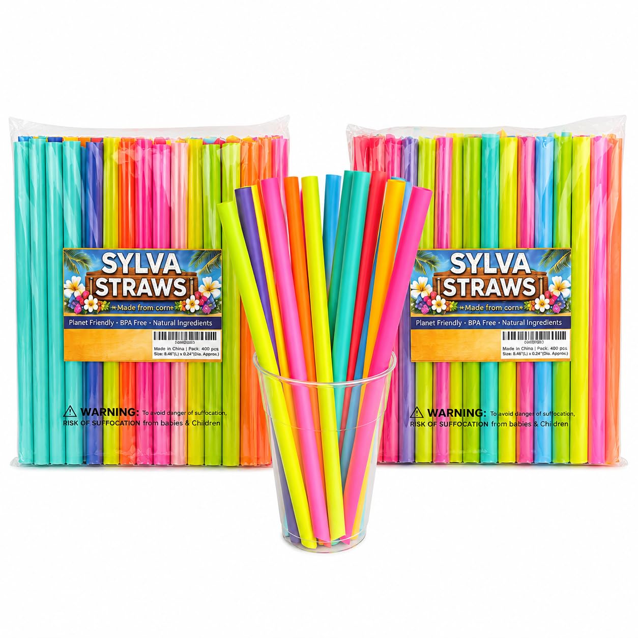 100-Pack Extra Long Wide Straight Straws – 8 Vibrant Colours (Red, Orange, Yellow, Green, Blue, Aqua, Purple & Violet), 12mm x 230mm, Ideal for Thick Shakes, Bubble Tea, Boba, Slushies