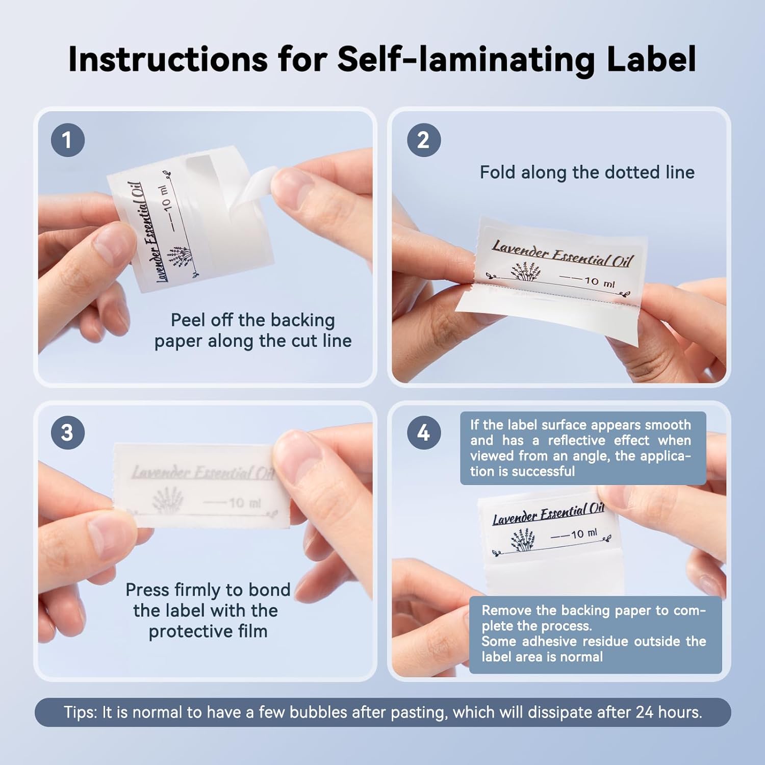 NIIMBOT M2/M3 Self-Laminating Label Sticker 0.59''×1.97'' for Small Business Home Essential Oils Perfumes Cosmetics Sample Bottles Waterproof Oil-Proof Wear and Scratch Resistant, White - Image 3