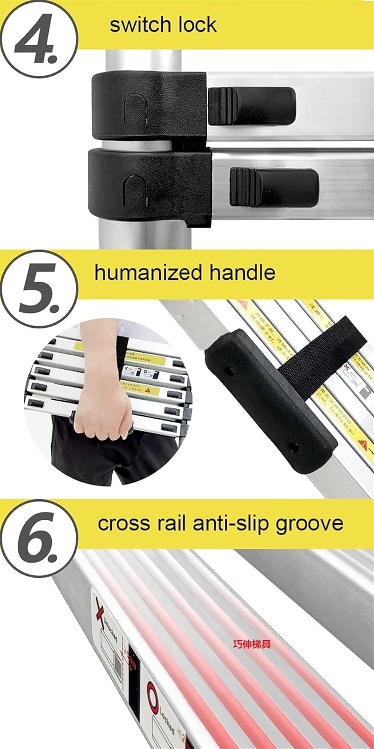 Telesladder 1.5M-8.1M, Extension Ladder with Hooks and Stabilizer, Portable Loft Ladders Aluminium, Max Load 150Kg/330Lb/E*Panded Length 3.5M/11.4Ft