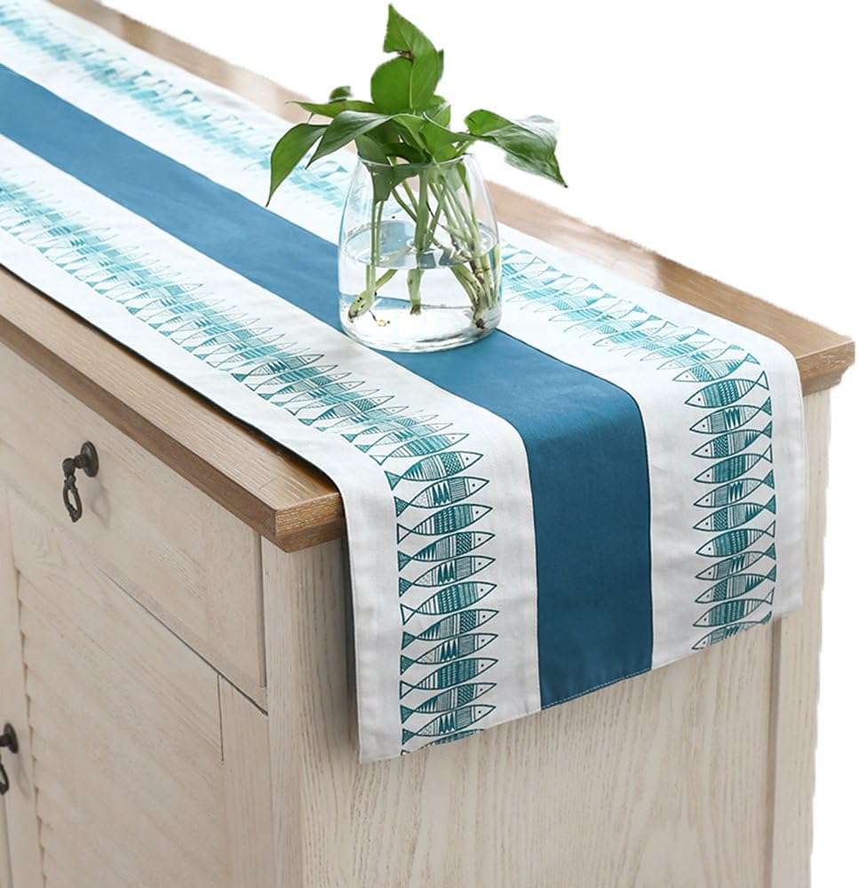 Amazon 綿麻 テーブルランナー 洗える 魚柄 シンプル 北欧風 35 110cm 3cm グリーン02 テーブルランナー オンライン通販