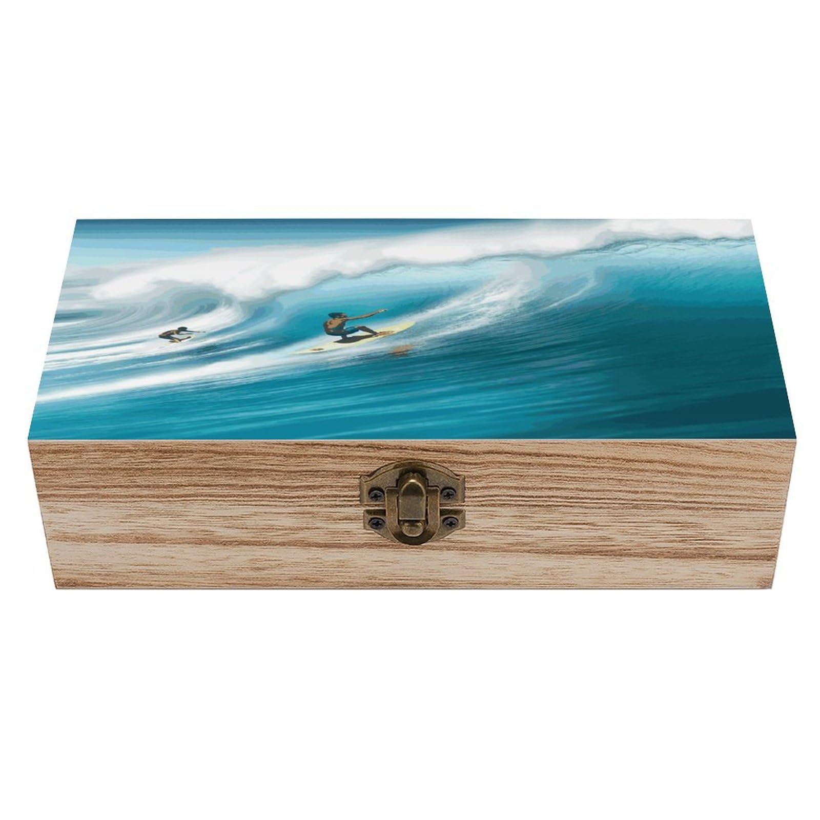 VstaDank Surfing Wooden Box with Hinged Lid Handmade Wooden Jewelry Boxs Organizer Personalized Woodens Keepsake Box for Pictures Wedding Photo Jewelry Decorative Chest Rustic Crate