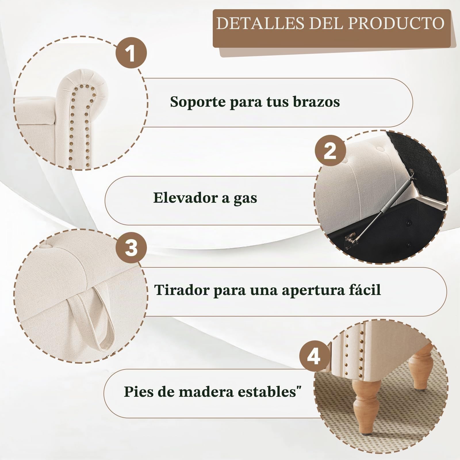 Baúl con asiento acolchado de 130 cm, puf con almacenamiento, banco plegable con reposapiés, capacidad de carga de 150 kg, revestimiento de lino, asiento acolchado para salón, dormitorio