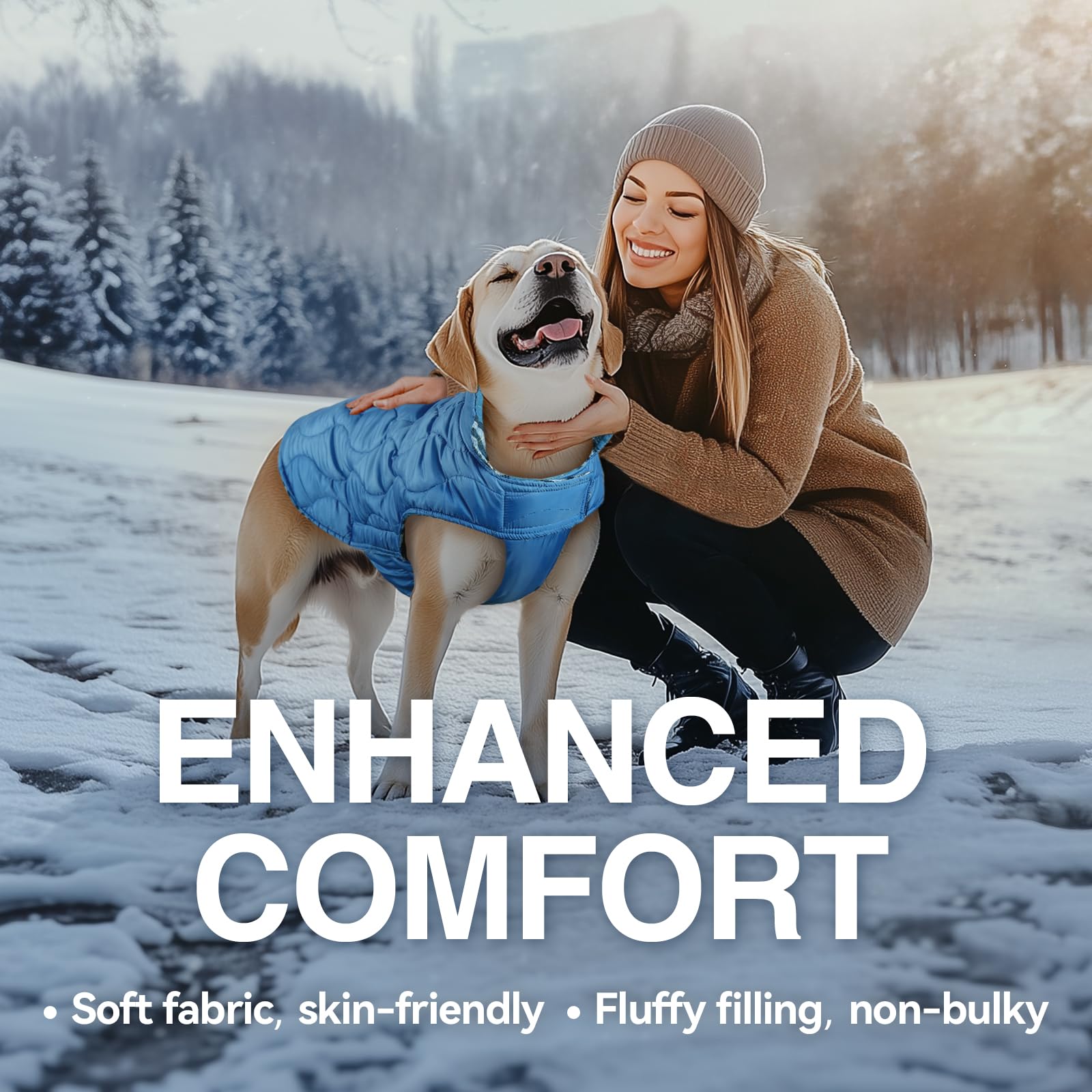 VIVAGLORY SoftJoy Abrigo de Invierno Perros Chaqueta Perros Estilo Británico Cuadro Escocés Chaleco Ropa Clima Frío Nieve Invierno Exterior Reversible Cálido y Cómodo Azul S