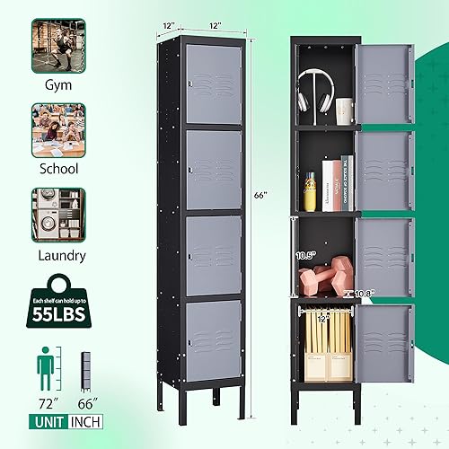 Miniatura 5 de Letaya Armario de metal para empleados, organizador de almacenamiento con cerradura de 4 niveles, armarios de pared de acero para el trabajo,