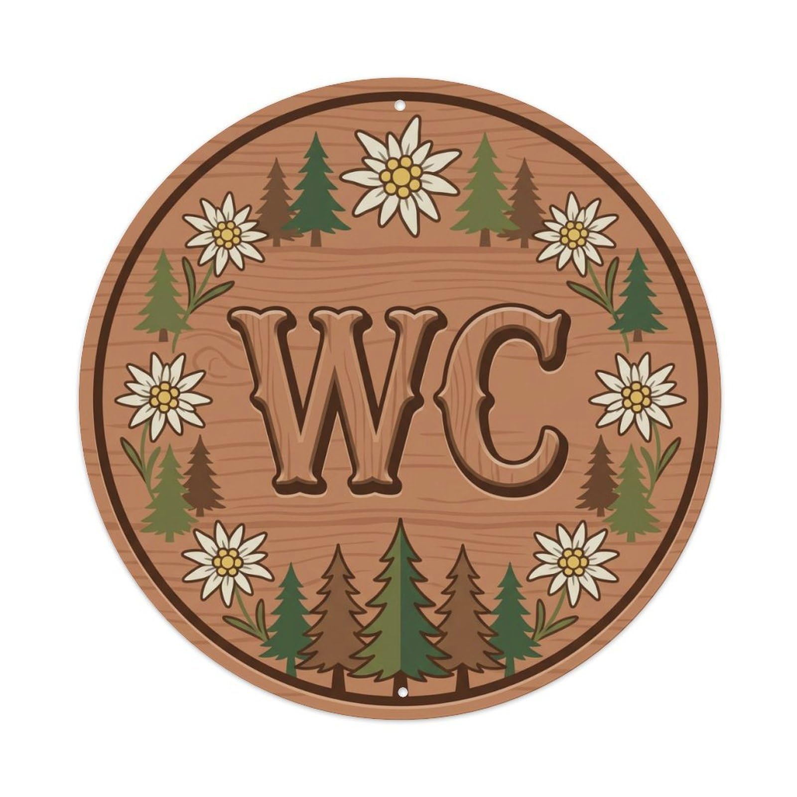 Toilet （WC） Alpine Chalet Ornament Metal Tin Sign Plaque Wall Decor for Cafe, Club Bar, Office, Home Garden Round Metal Poster 8x8Inch