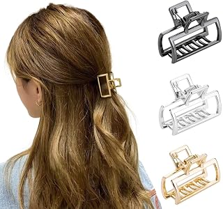 Hair Clip Small Metal Non Slip Hair Clips Rectangular Strong Hair Clips Ladies Hair Accessories for Women Girls 3 Pieces (Gold, Silver, Black)