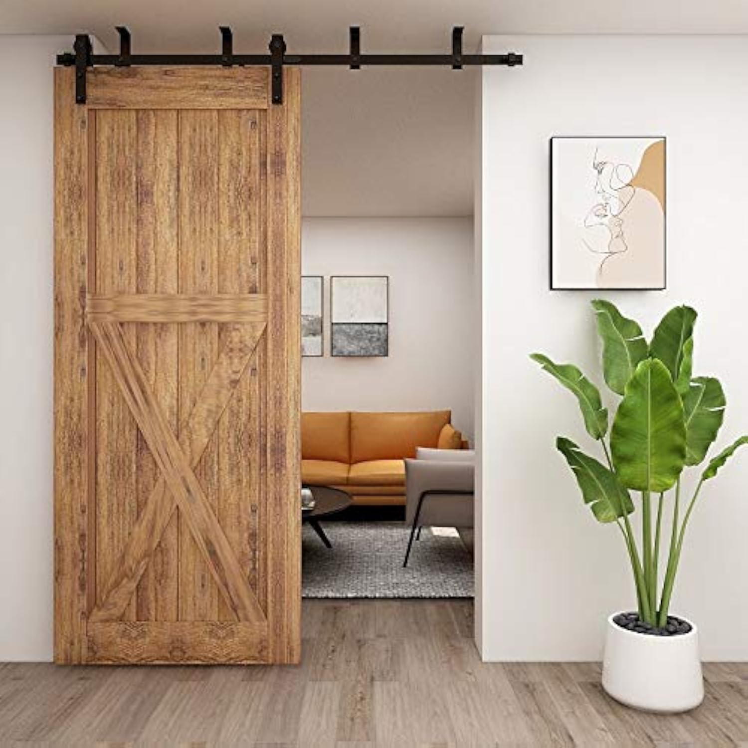 CCJH 183cm/6FT Kit di Binario per Porta Scorrevole a Soffitto, Kit di Pista per Porta in Legno Singola (Forma J)