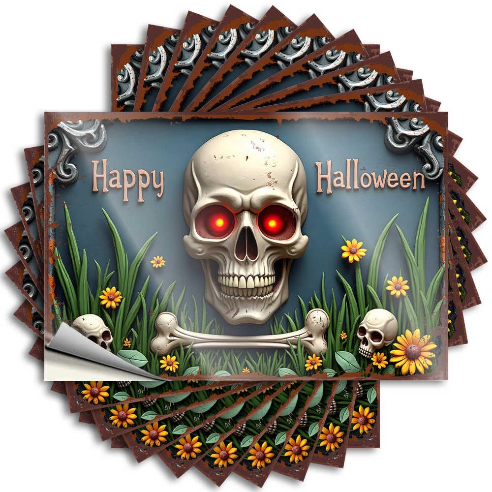 Sticker Cats Bath Sets Door Happy Halloween Spooky Halloween Skulls - No Residue Decals for Girl(6X9CM)