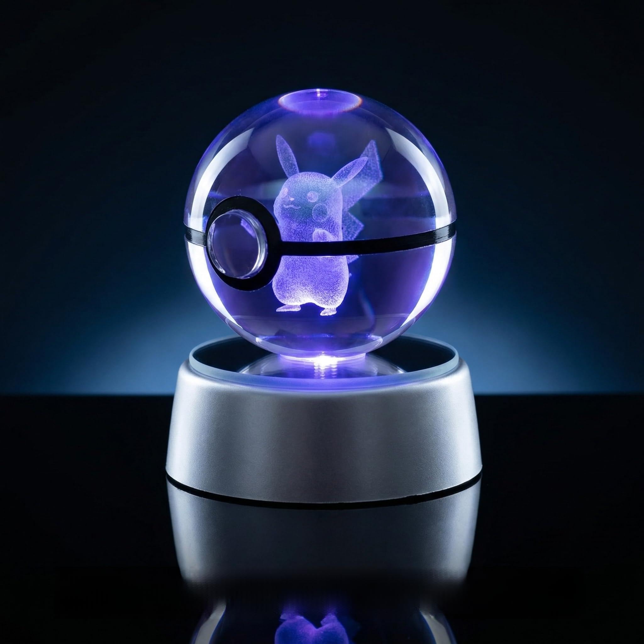 Sfera di Cristallo 3D Poke - Lampada LED RGB con Dragone di Fuoco Inciso - Luce Notturna Creatura Alata con Base Luminosa - Idea Regalo per Allenatori e Appassionati Gaming - USB (1, PIKA) - 2