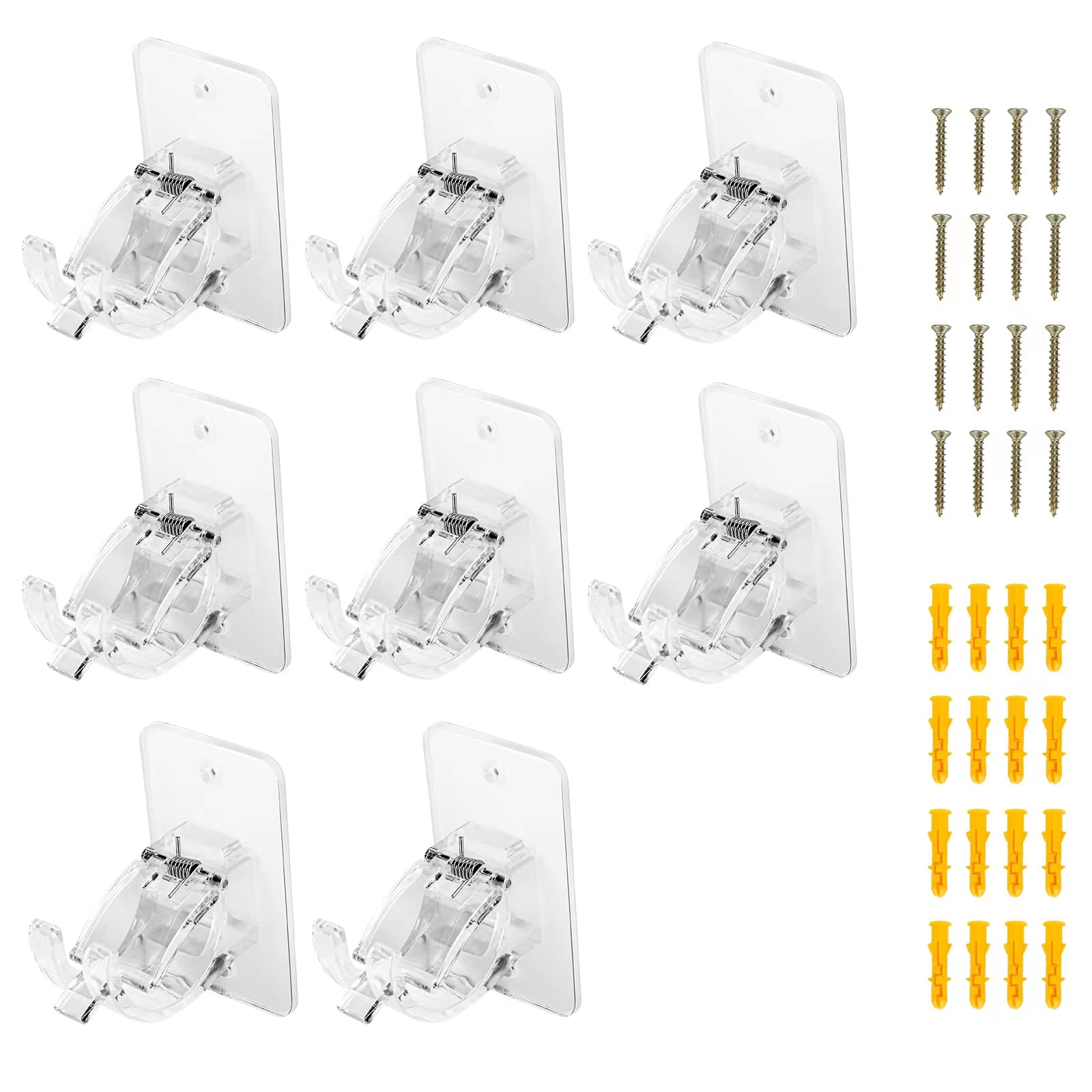 8pcs Transparent Upgraded No Drill Curtain Rod Brackets Universal Self Adhesive Wall Mount fits Support Curtain 0.6'' to 1.5'' Curtain Rod (Curtain Rod Not Included)