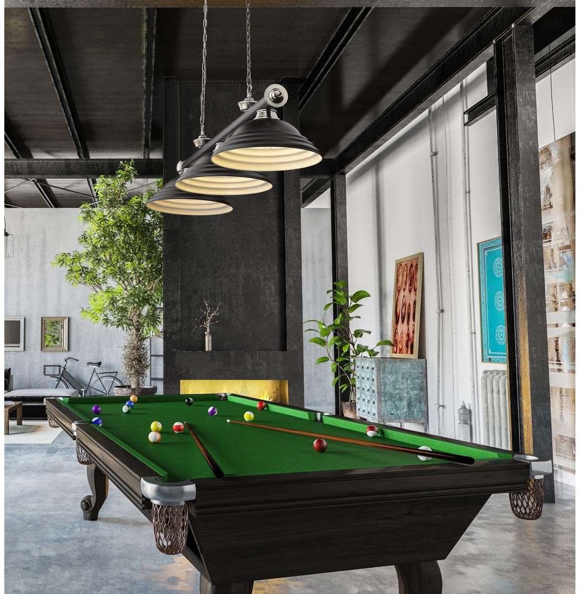 Z-Lite 2306-3MB-BN-SMB Cordon Billiard Pendant, 3-Light 180 Total Watts, Matte Black & Brushed Nickel