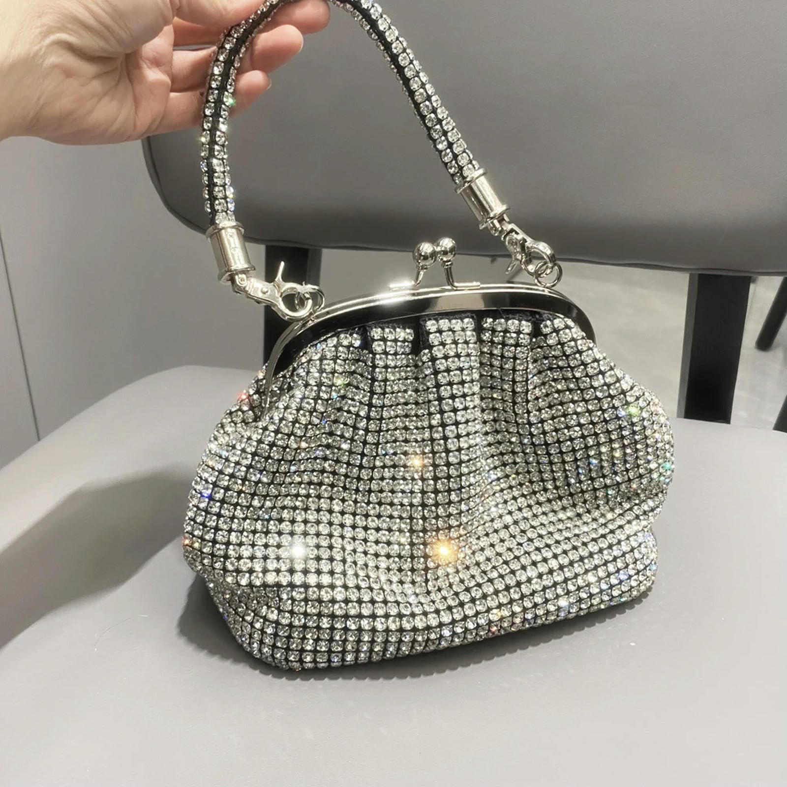 Clutch-Tasche Griff Strasssteine ​​abendkupplungen Brieftaschen Und Tragbeutel Clutches -schaufelbeutel Umhängetaschen-Silber