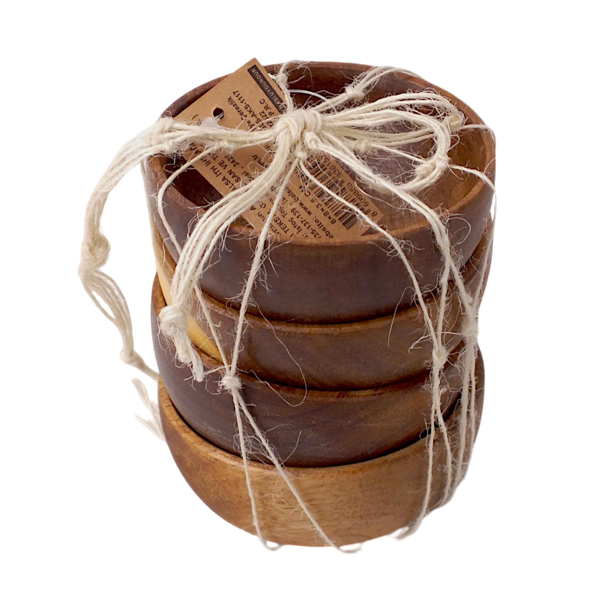 Deconox 4'lü Yuvarlak Akasya Çerezlik, Sunum Kasesi, Zeytinlik, Kahvaltı Sunumluk 8 cm - 4 cm