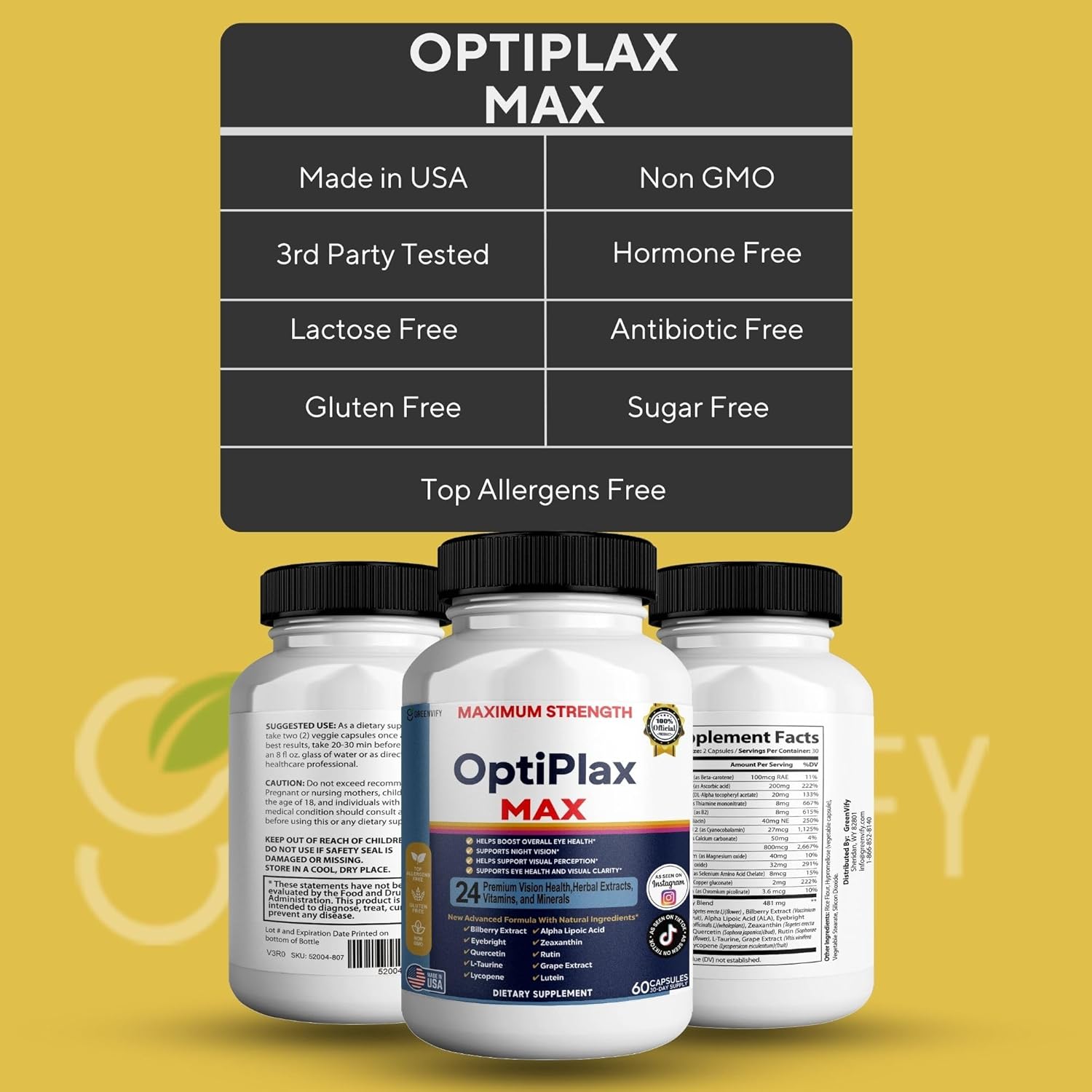 OptiPlax Max Vision Support Supplement, 24 Premium Herbal Extracts, Vitamins & Minerals, 60 Capsules (5)