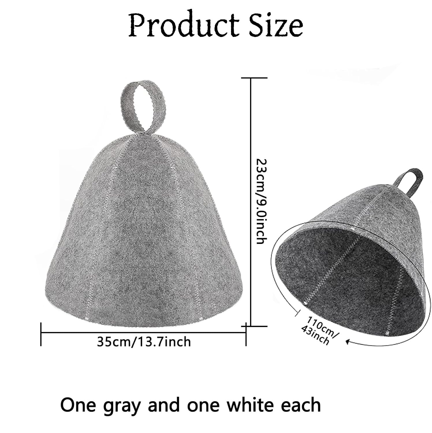 Chapeau de Sauna en Feutre Anti-chaleur Respirant pour Homme Femme, Gris et Blanc