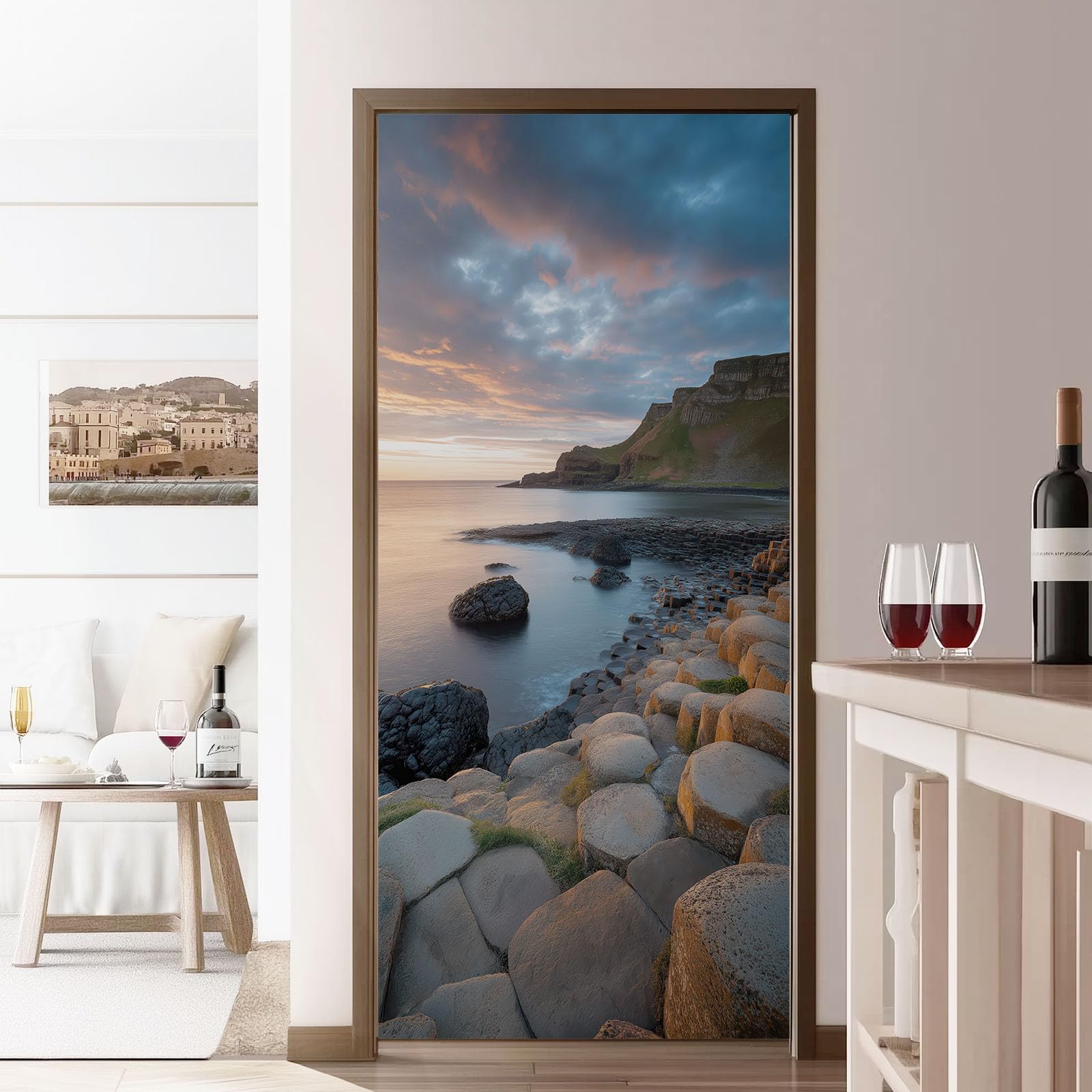 Naturaleza Paisaje 3D Autoadhesivo para Puerta 95 x 215 cm - Vinilo para Puerta Papel Pintado Pared Costa Océano Puesta de Sol Diseño de Puesta de Sol Extraíble Póster Papel Pintado Decoración para