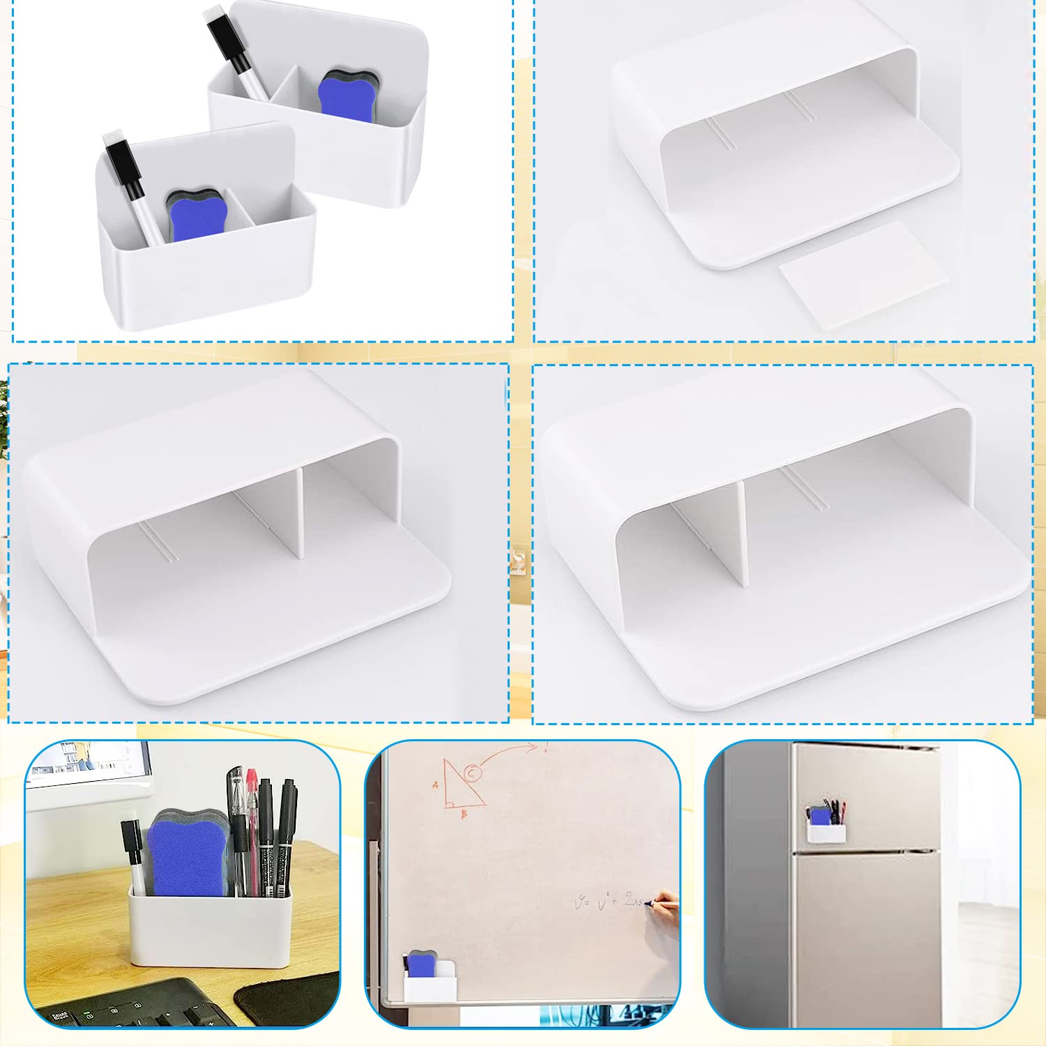 2 stuks Magnetische pennenhouder, markerhouder, pennenorganisator, whiteboard-accessoires, magneetbord thuis kantoor school (wit