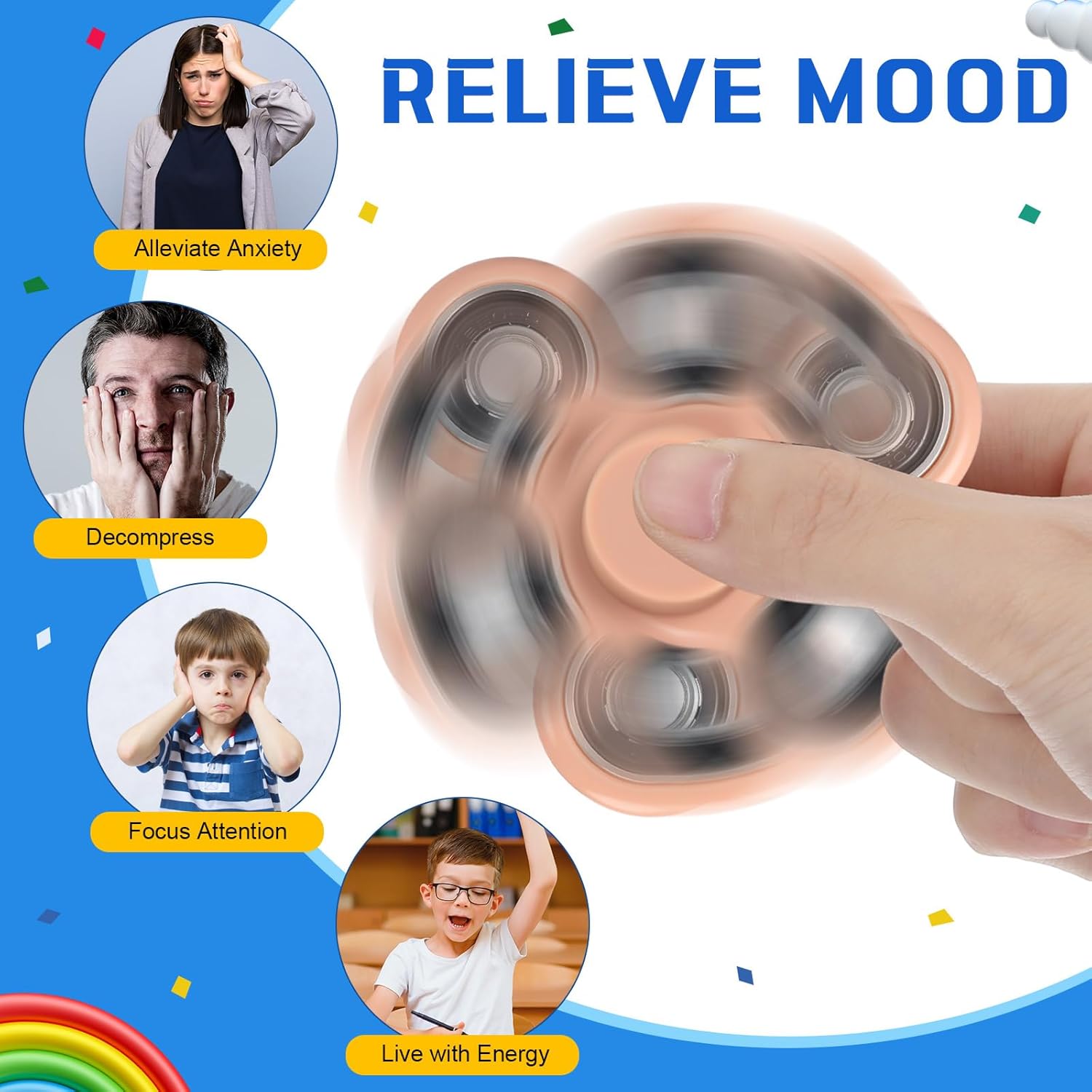 48 Pcs Fidget Spinner Toy Bulk Sensory Fidget Toy for Adults Kids Party Favors Classroom Prizes Gift Bag Fillers Stress Relief, 6 Colors