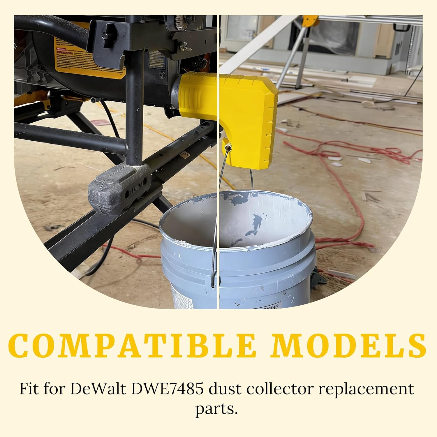 Table Saw Dust Collector Adapter Fit for Dewalt Table Dwe7485 Sawdust Collection System Replacement Parts Suspended Dust Collector Design Efficient Tool-Free Installation Includes Dust Bag Yellow