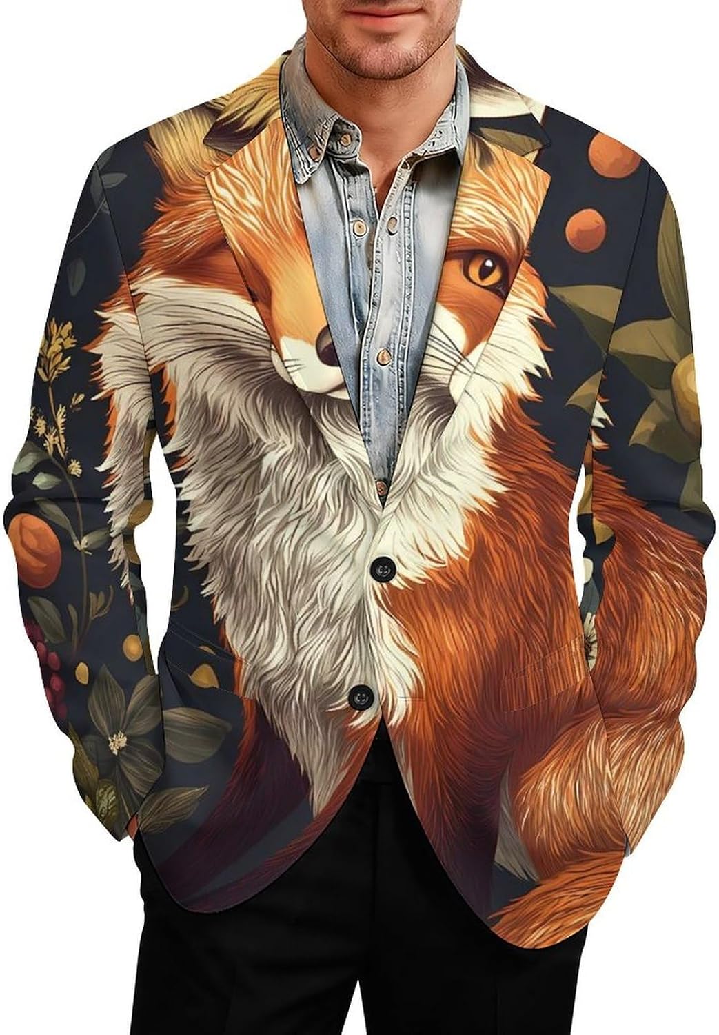 Fox Vintage Forests Men‘s Suit Jacket with 2 Button Lapel Blazer Lightweight Business Sports Coats for Wedding Party